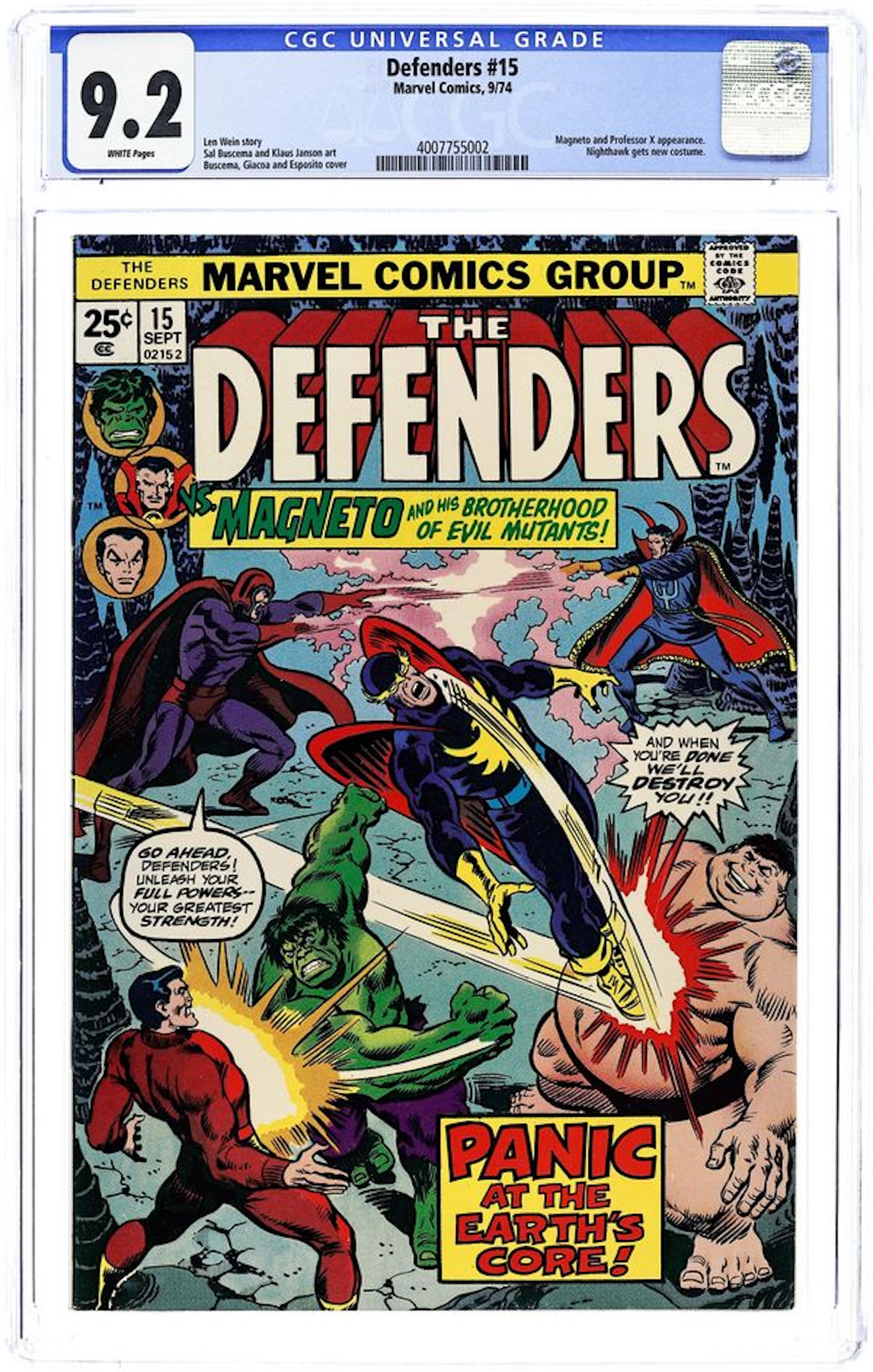 Defenders (1972 1st Series) 15 CGC 9.2