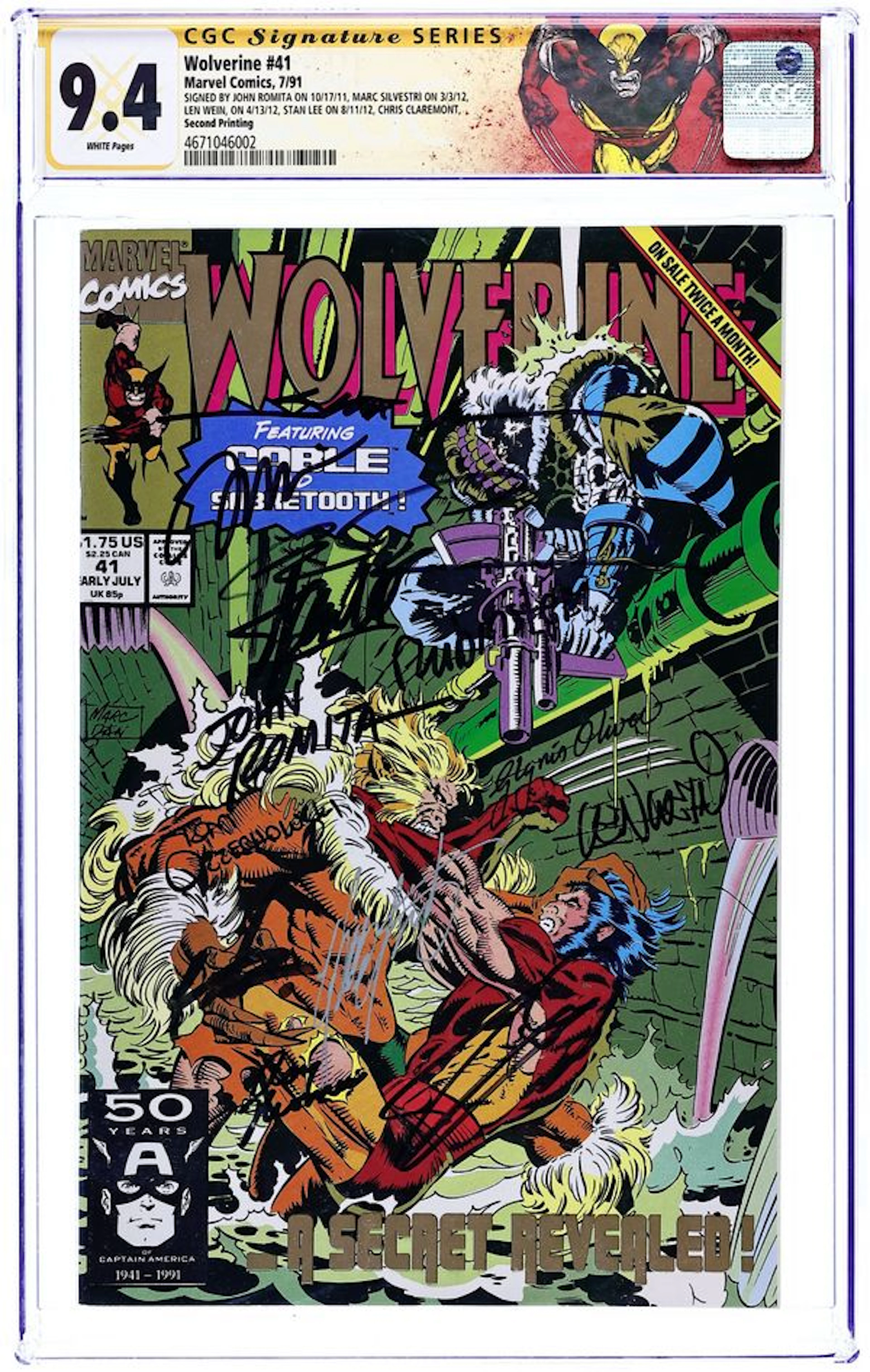 Wolverine (1988 1st Series) 41REP CGC 9.4 SS Stan Lee/Jim Lee/Miller/Romita/+9