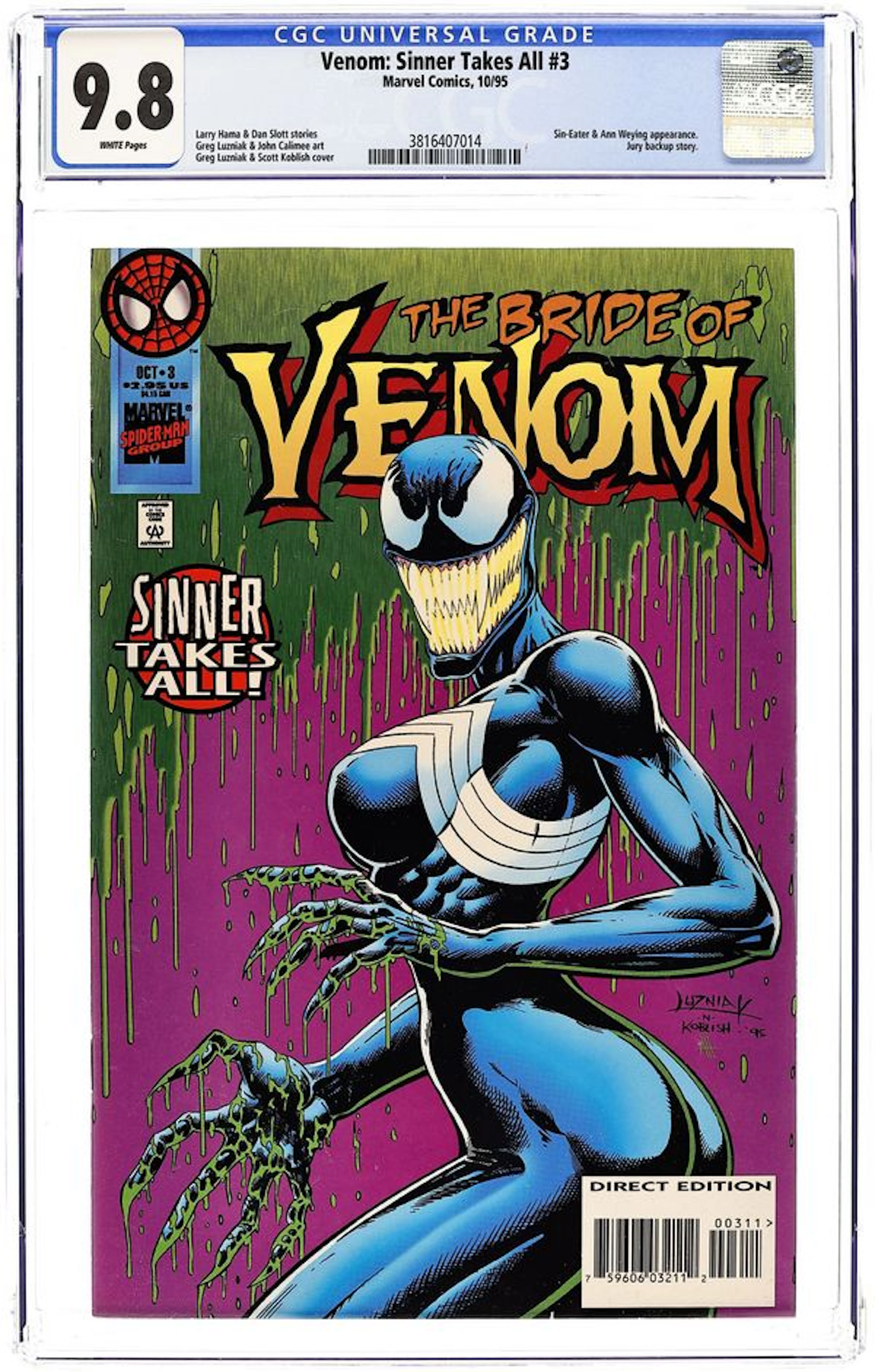 Venom Sinner Takes All (1995) 3 CGC 9.8