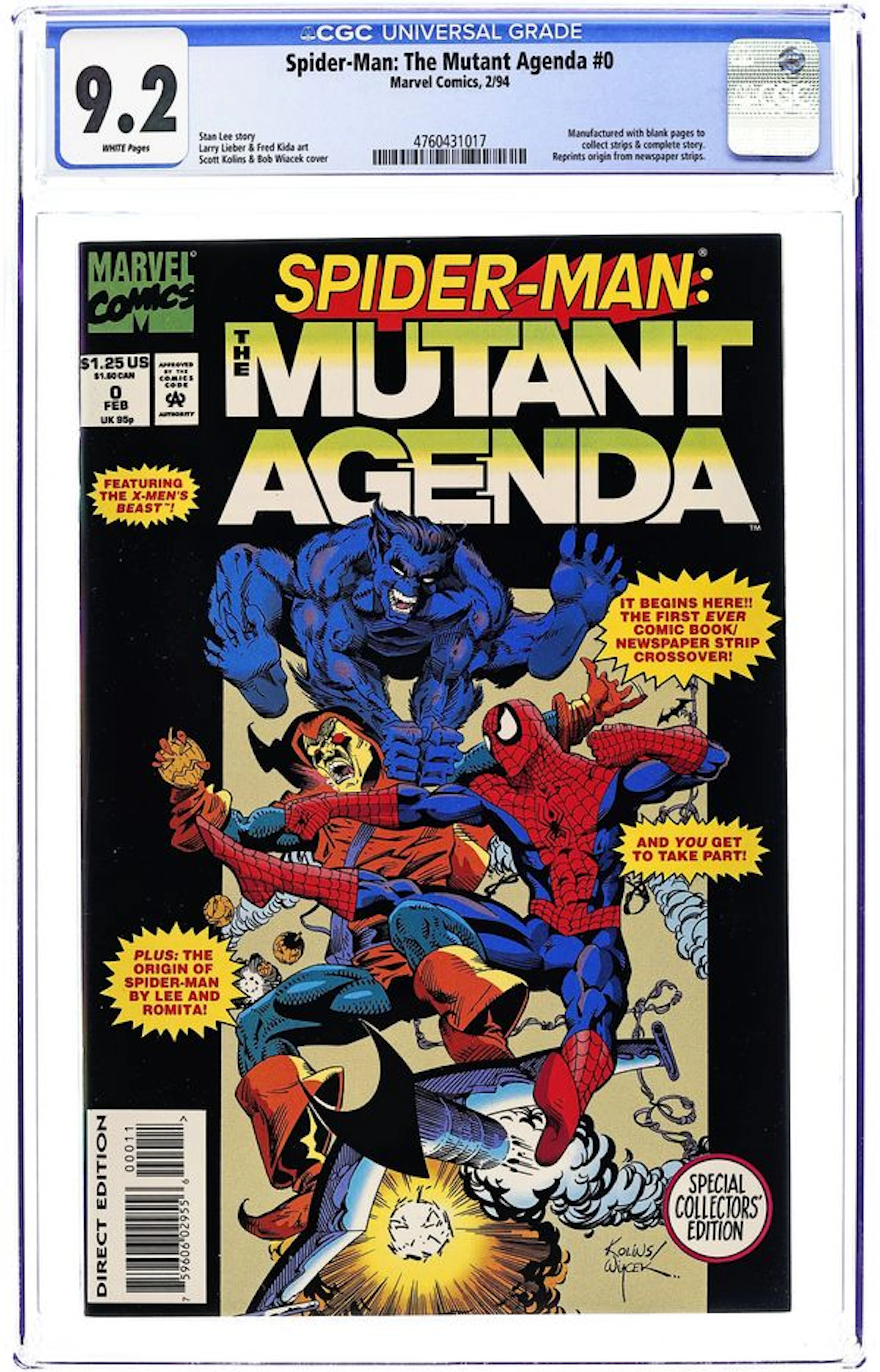 Spider-Man The Mutant Agenda (1994) 0 CGC 9.2