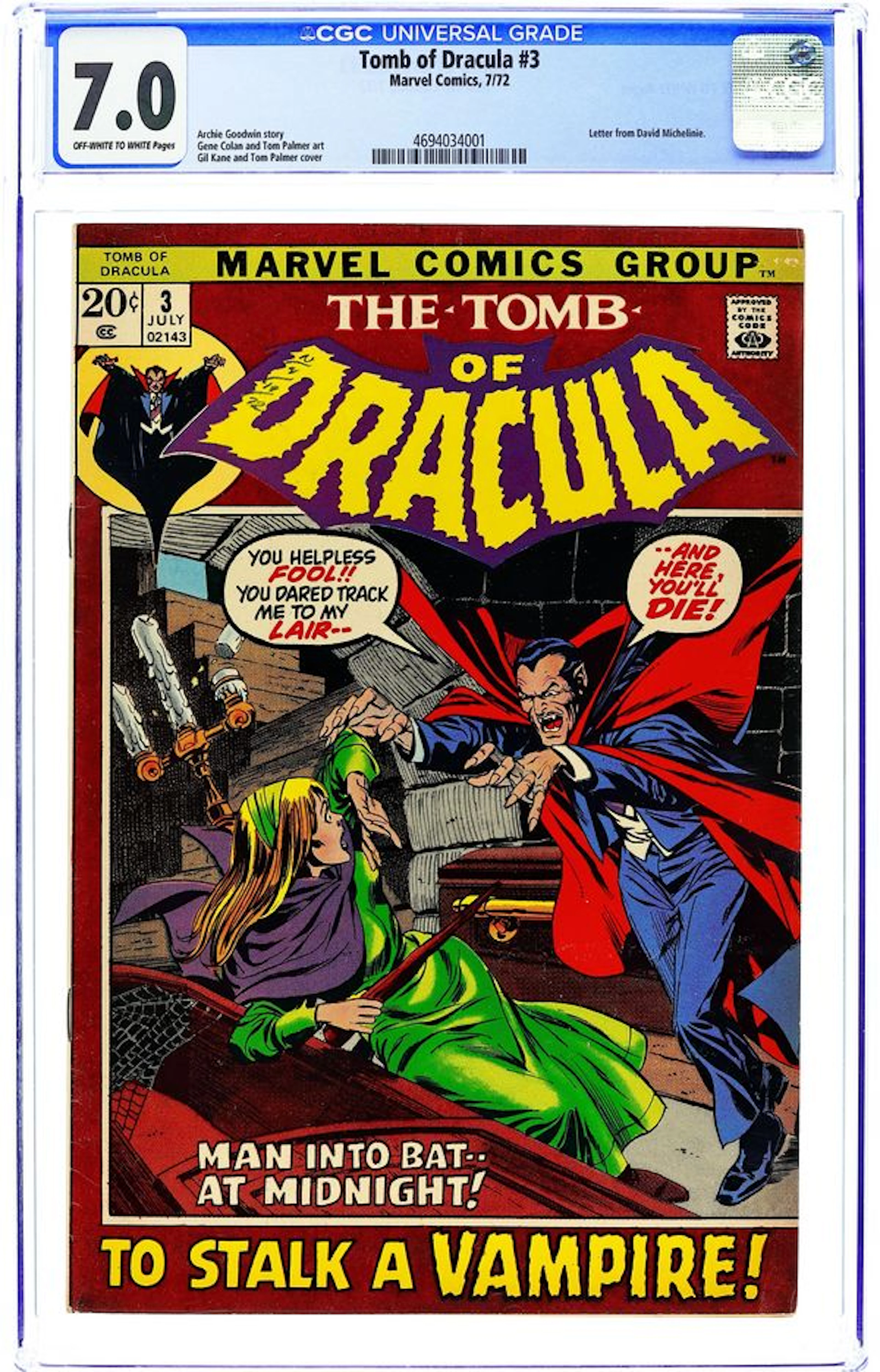 Tomb of Dracula (1972 1st Series) 3 CGC 7.0