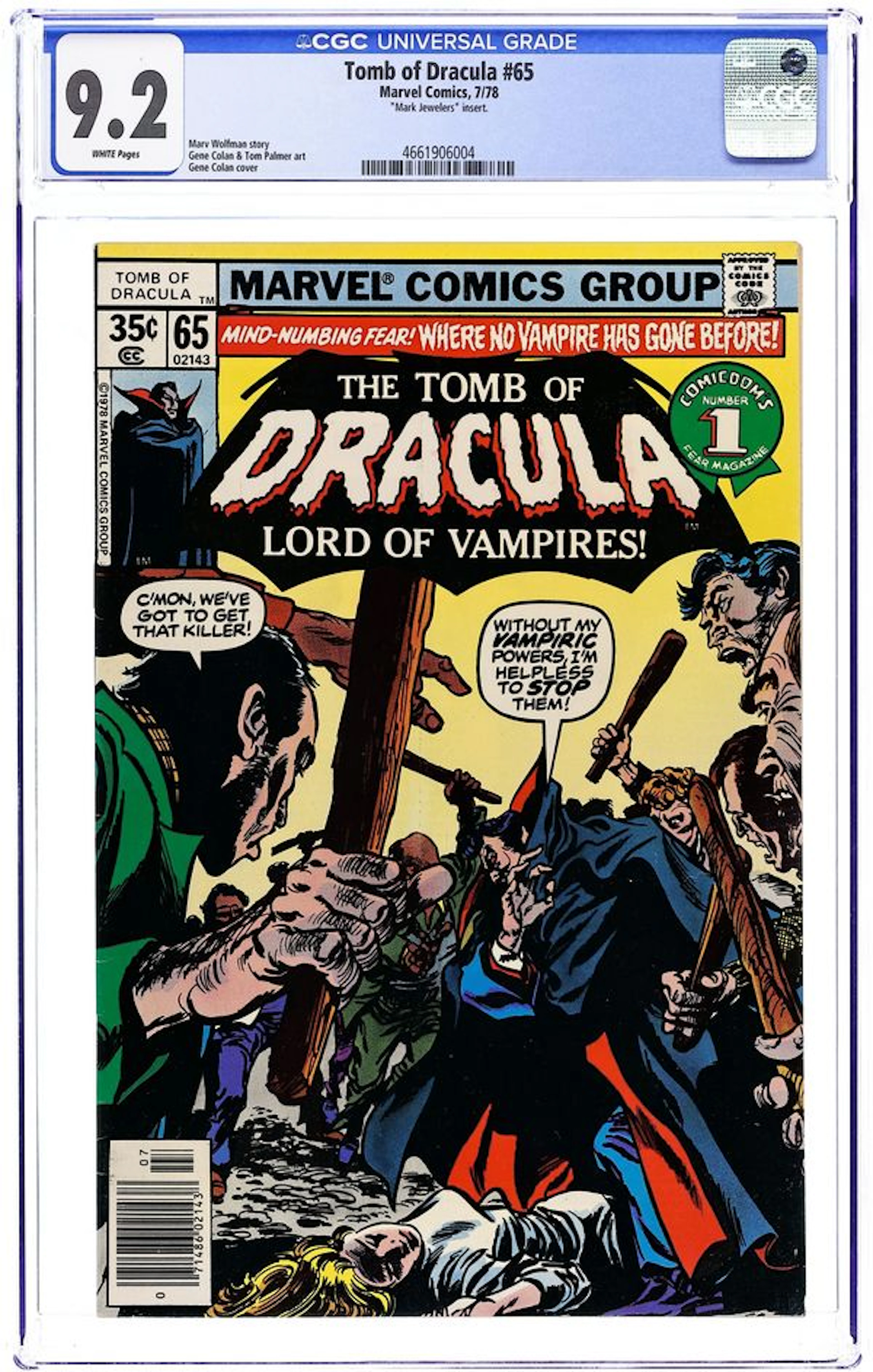 Tomb of Dracula (1972 1st Series) Mark Jewelers 65MJ CGC 9.2