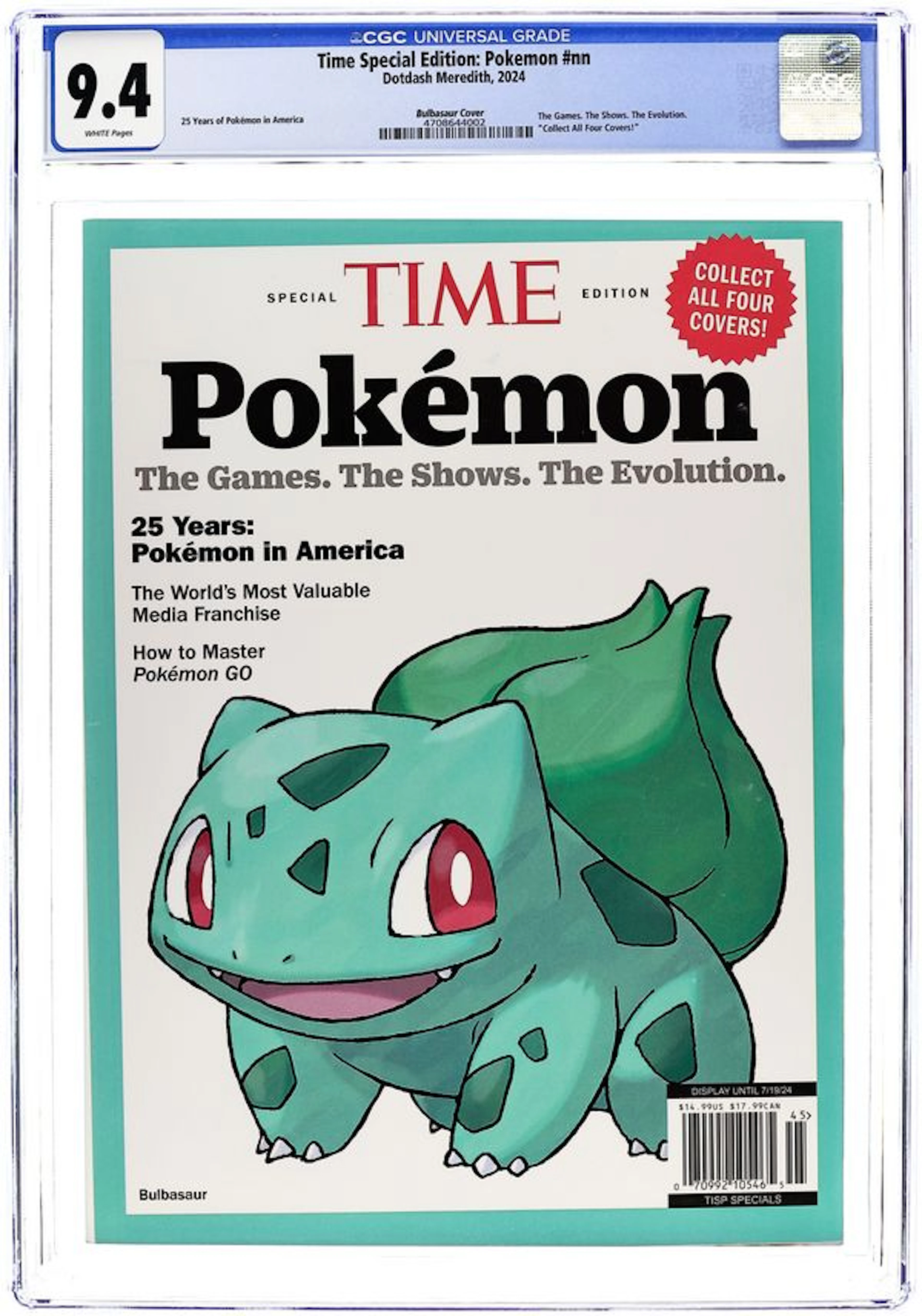 Time Special Edition Pokemon (2024 Dotdash Meredith) 1BULBASAUR CGC 9.4