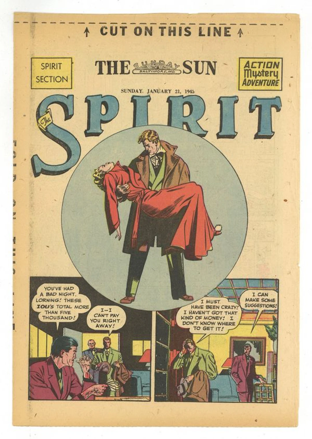Spirit Weekly Newspaper Comic (1940-1952) Jan 21 1945 GD/VG 3.0