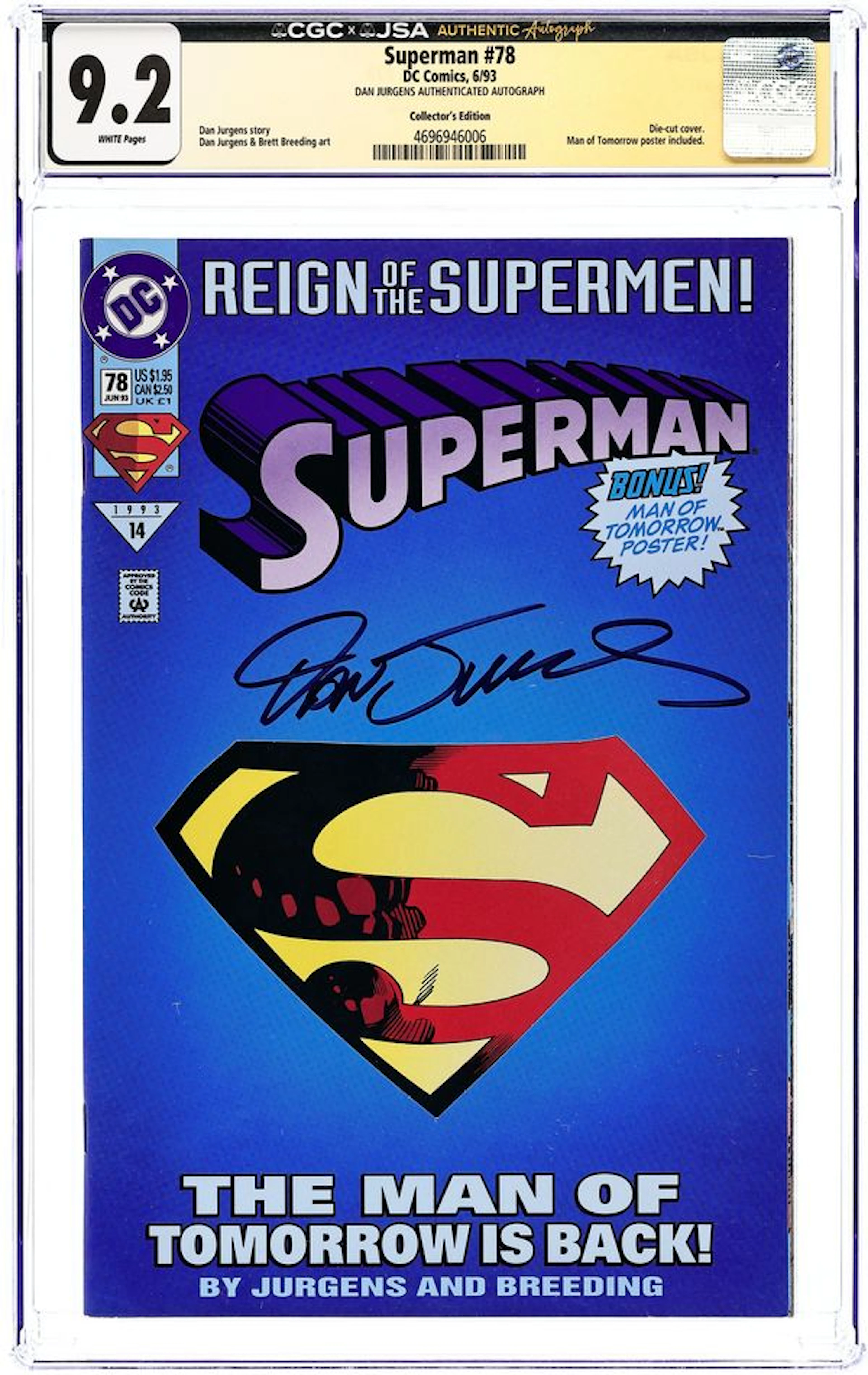 Superman (1987 2nd Series) 78B CGC 9.2 JSA Jurgens