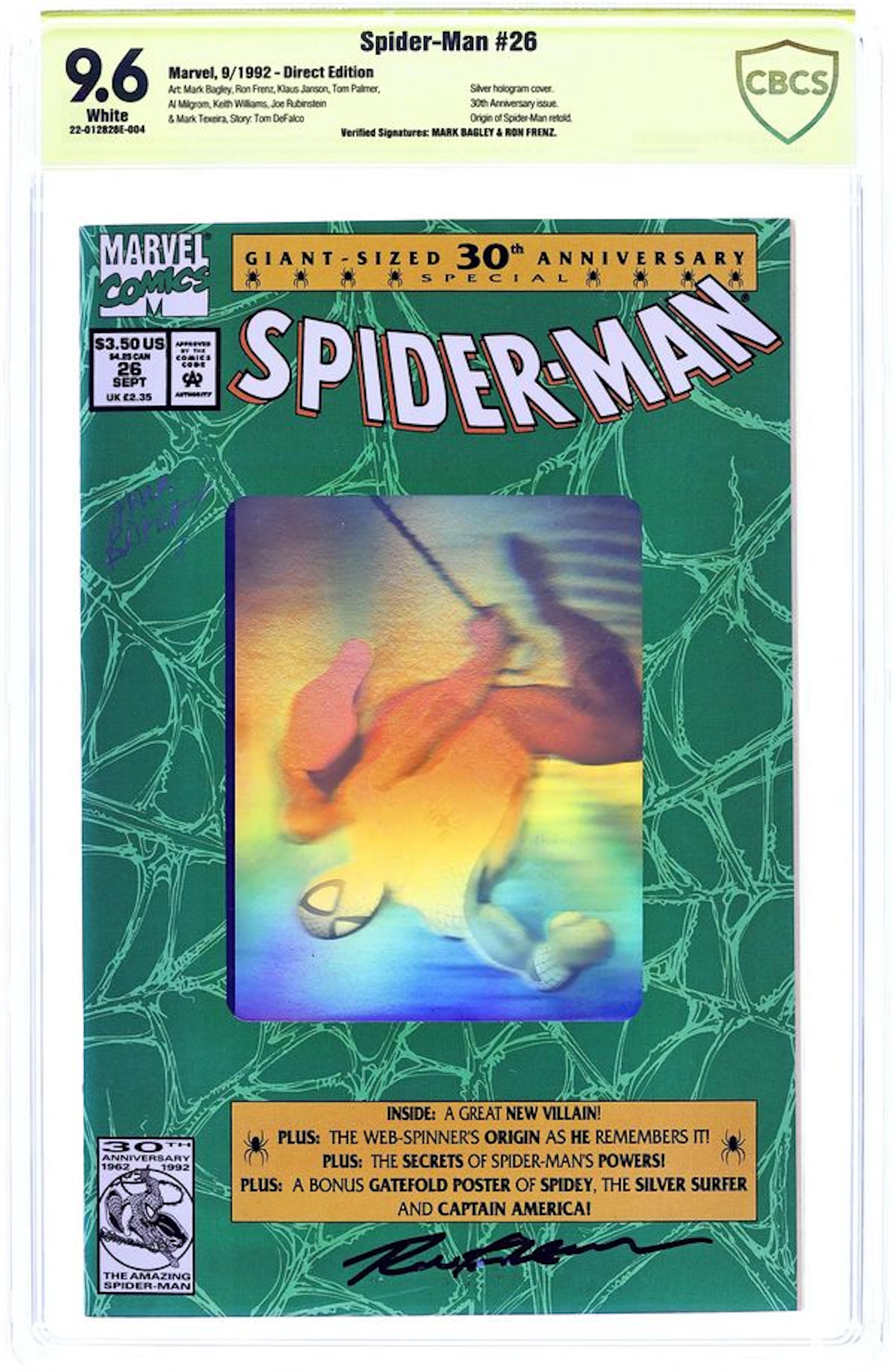 Spider-Man (1990 Marvel) 26D CBCS 9.6 Verified Sig Bagley/Frenz