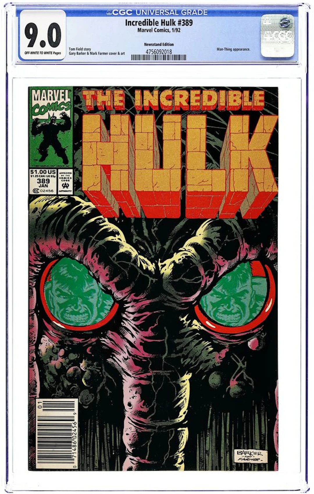 Incredible Hulk (1962 Marvel 1st Series) 389N CGC 9.0