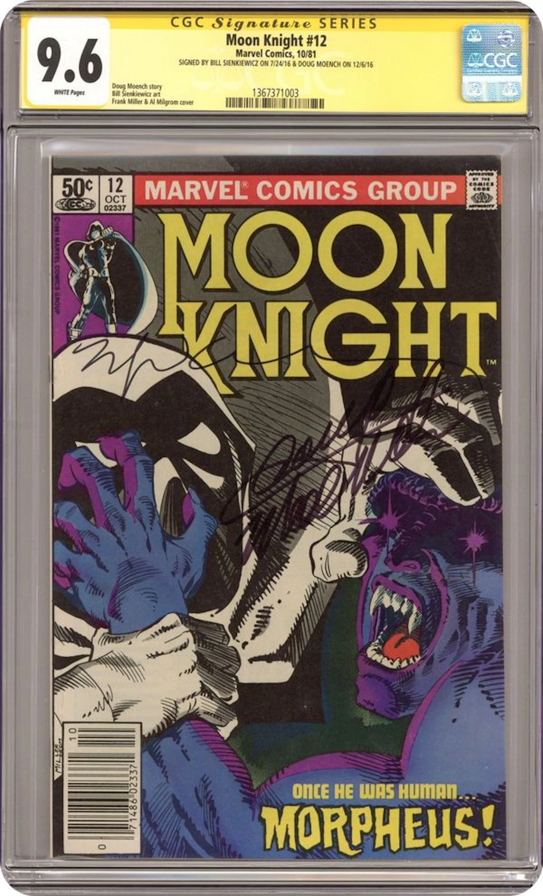 Moon Knight (1980 1st Series) 12 CGC 9.6 SS Sienkiewicz/ Moench