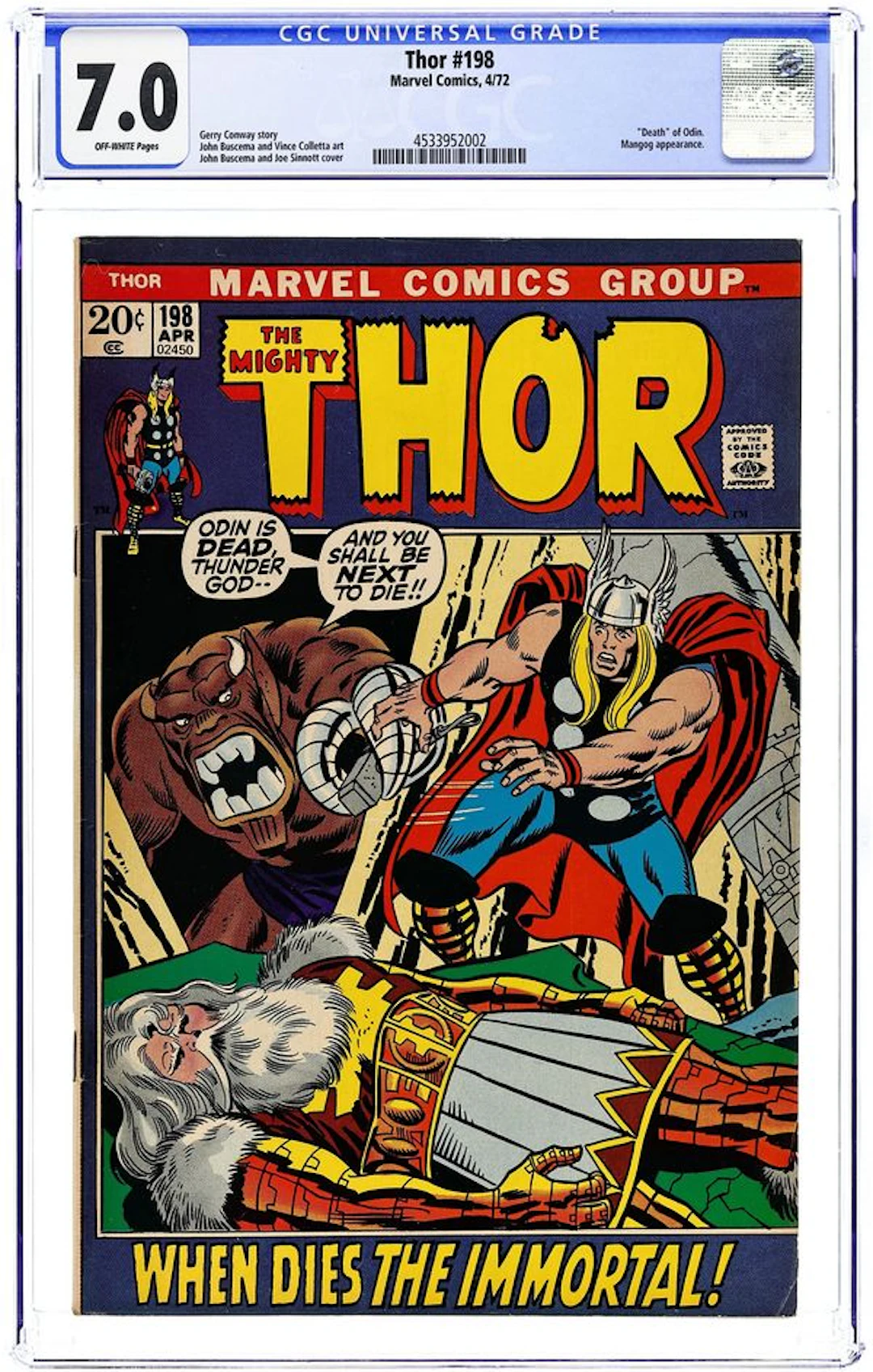Thor (1962 Marvel 1st Series Journey Into Mystery) 198 CGC 7.0