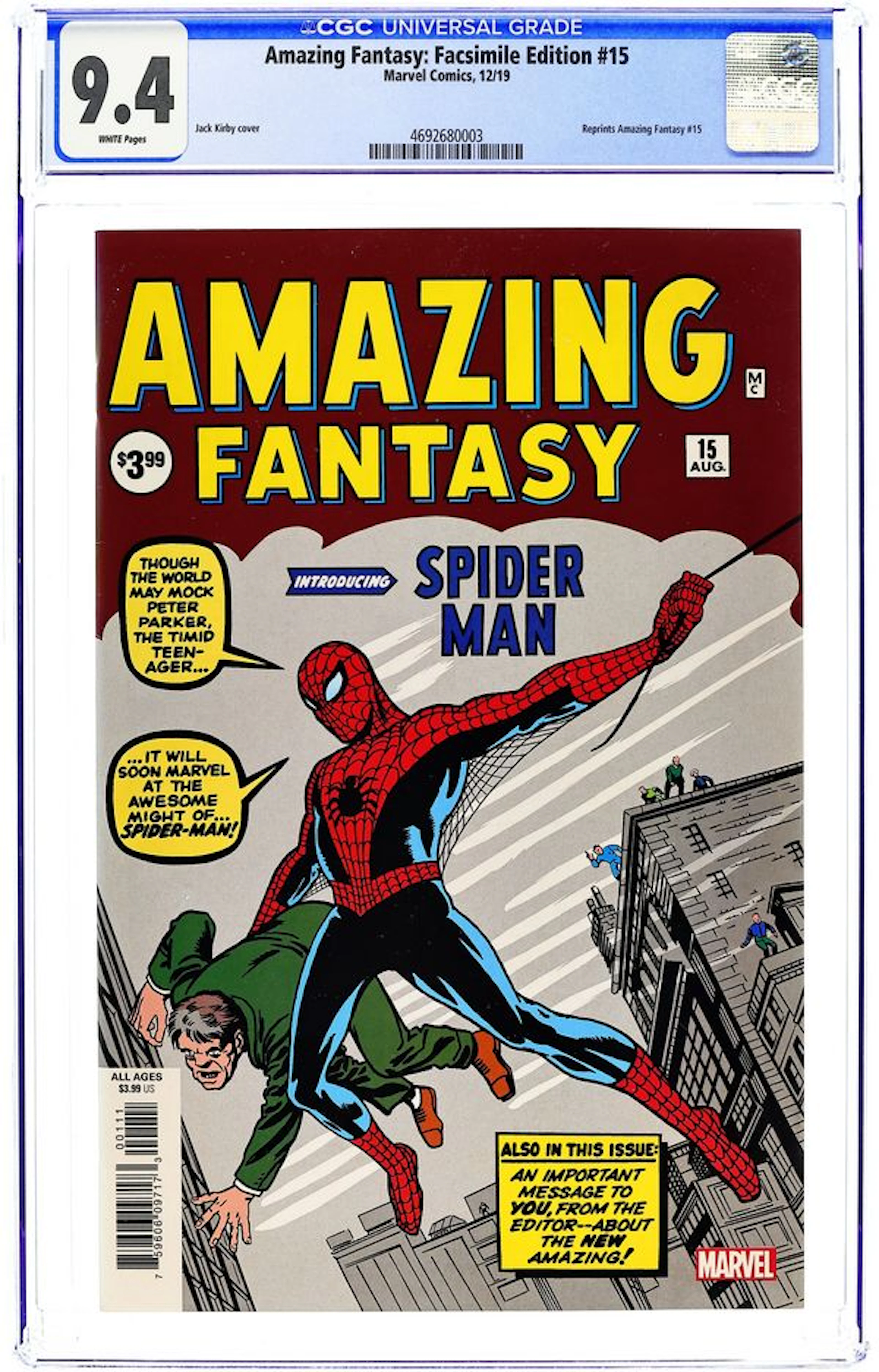Amazing Fantasy (1962 Marvel) Facsimile Edition 15A CGC 9.4