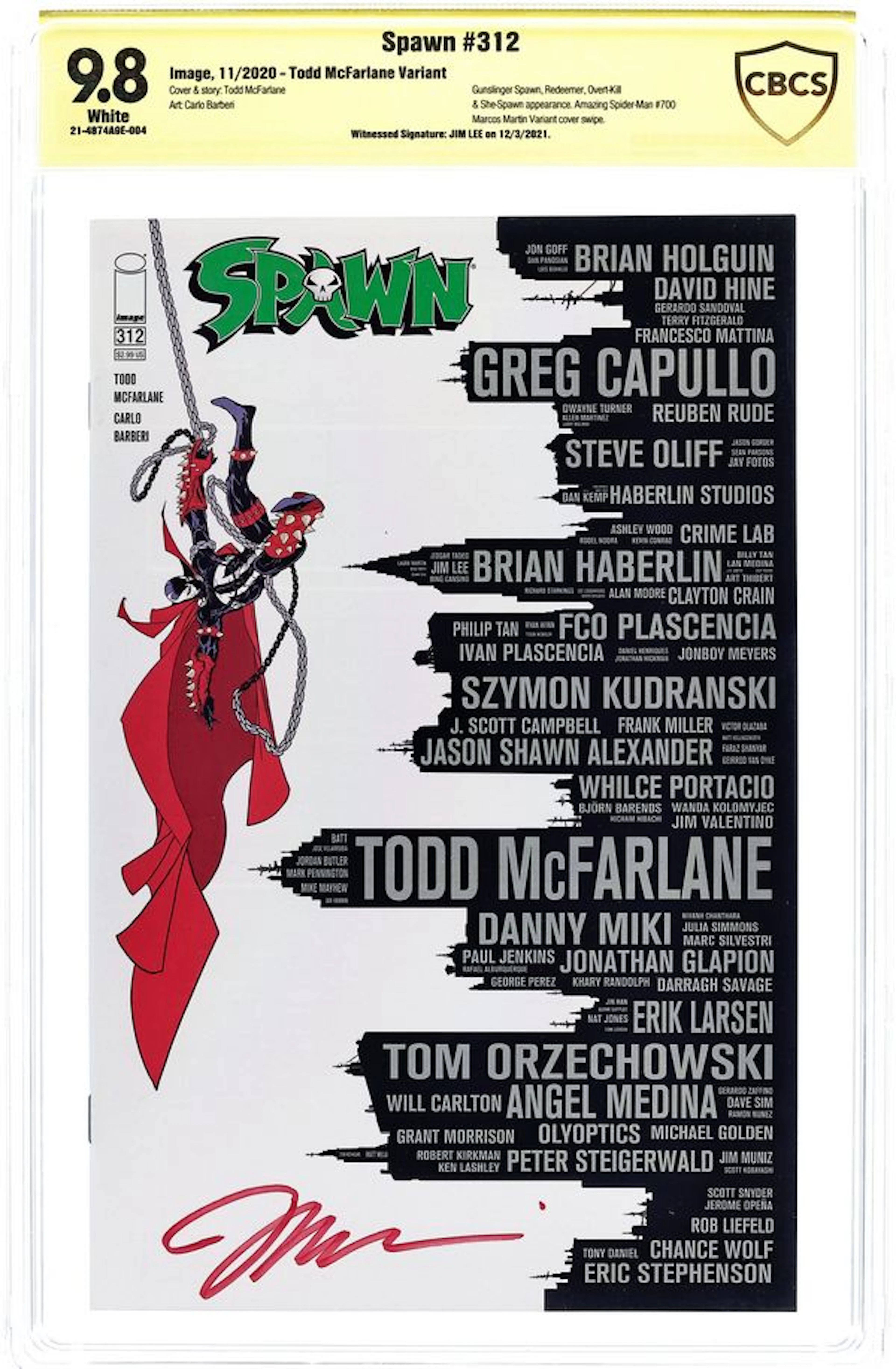 Spawn (1992 Image) 312B CBCS 9.8 Witnessed Sig Jim Lee