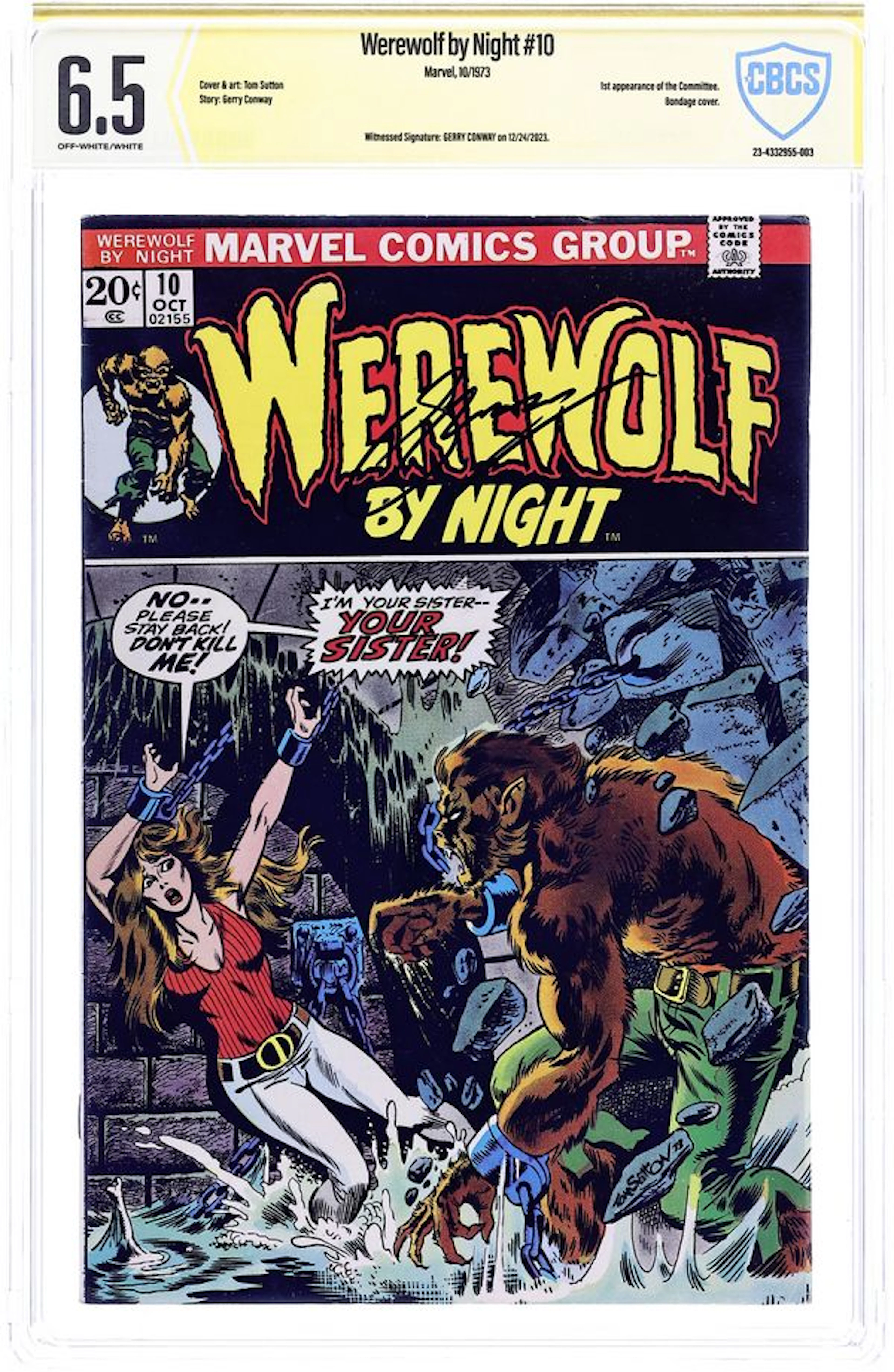 Werewolf by Night (1972 1st Series) 10 CBCS 6.5 Witnessed Sig Conway