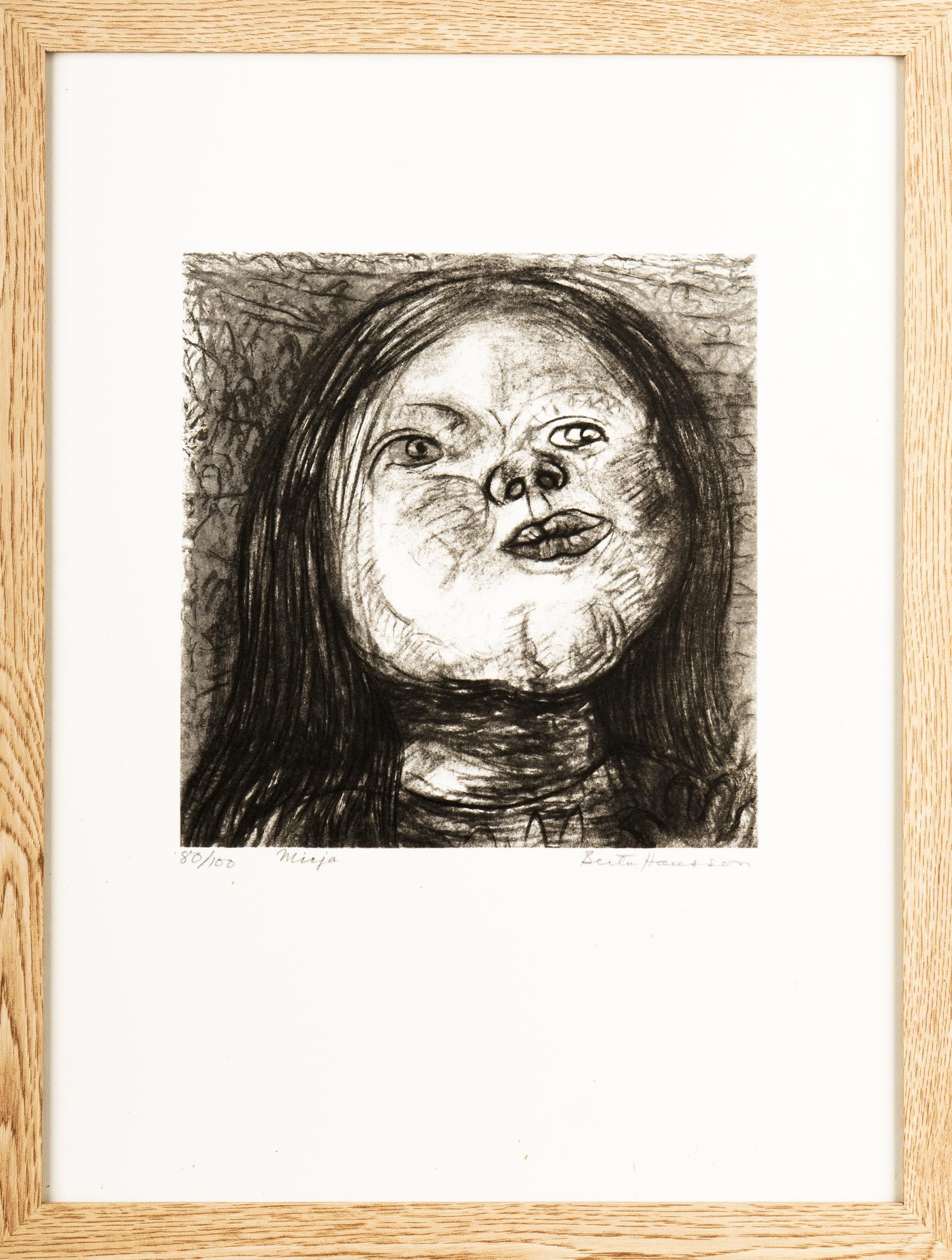 BERTA HANSSON. Litografi, "Mirja", Nr: 80/100 , Signerad.