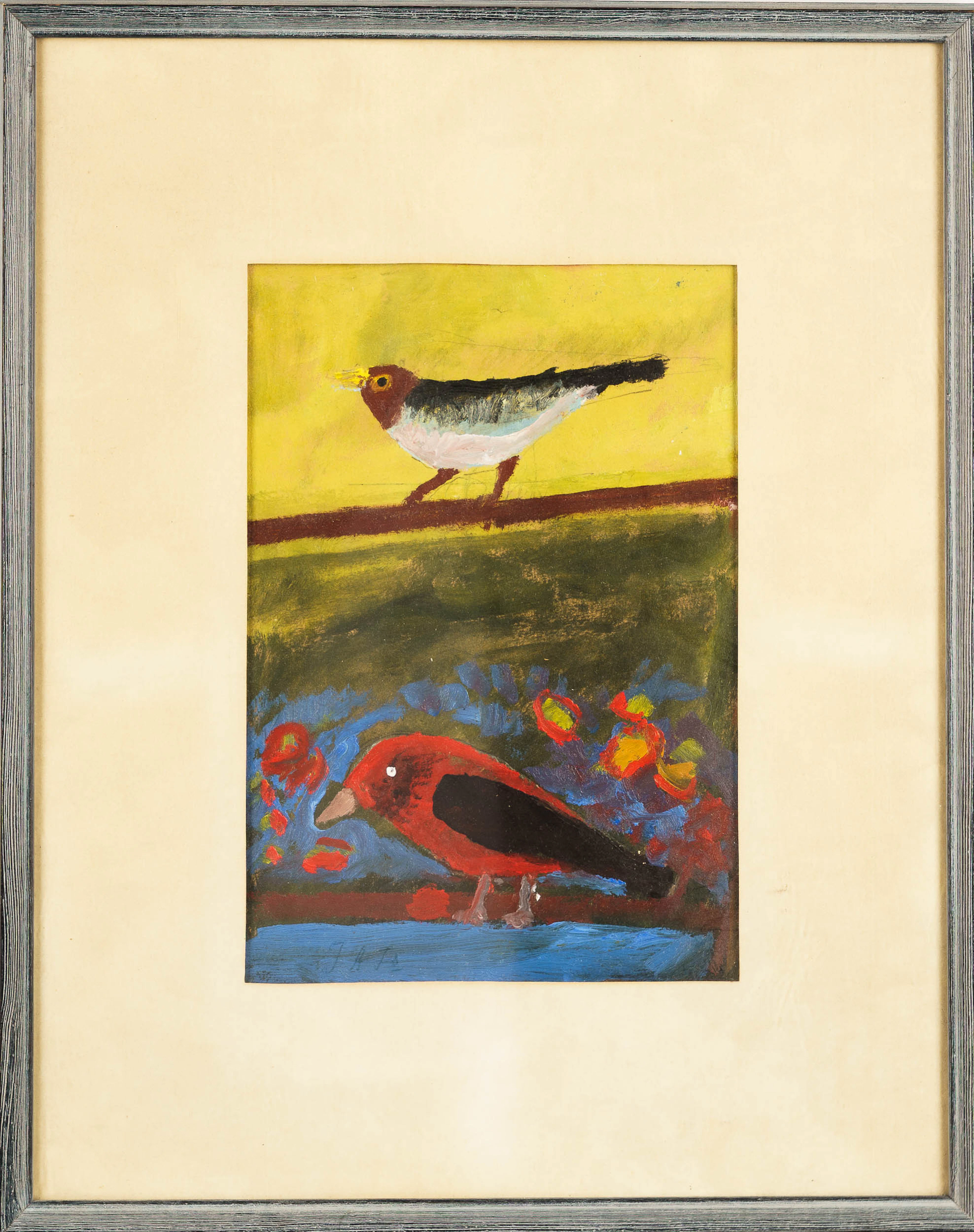 ALFRED FREDRIKSSON. Blandteknik på papper, "En glad och en ledsen