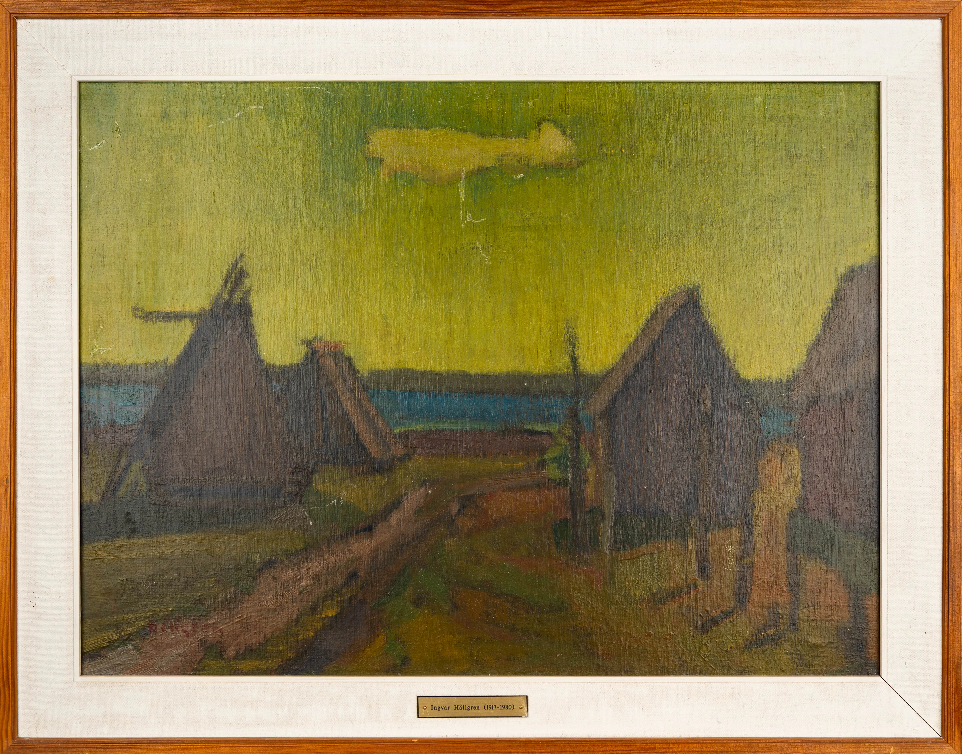 INGVAR HÄLLGREN. Olja på pannå, signerad, landskapsmotiv.