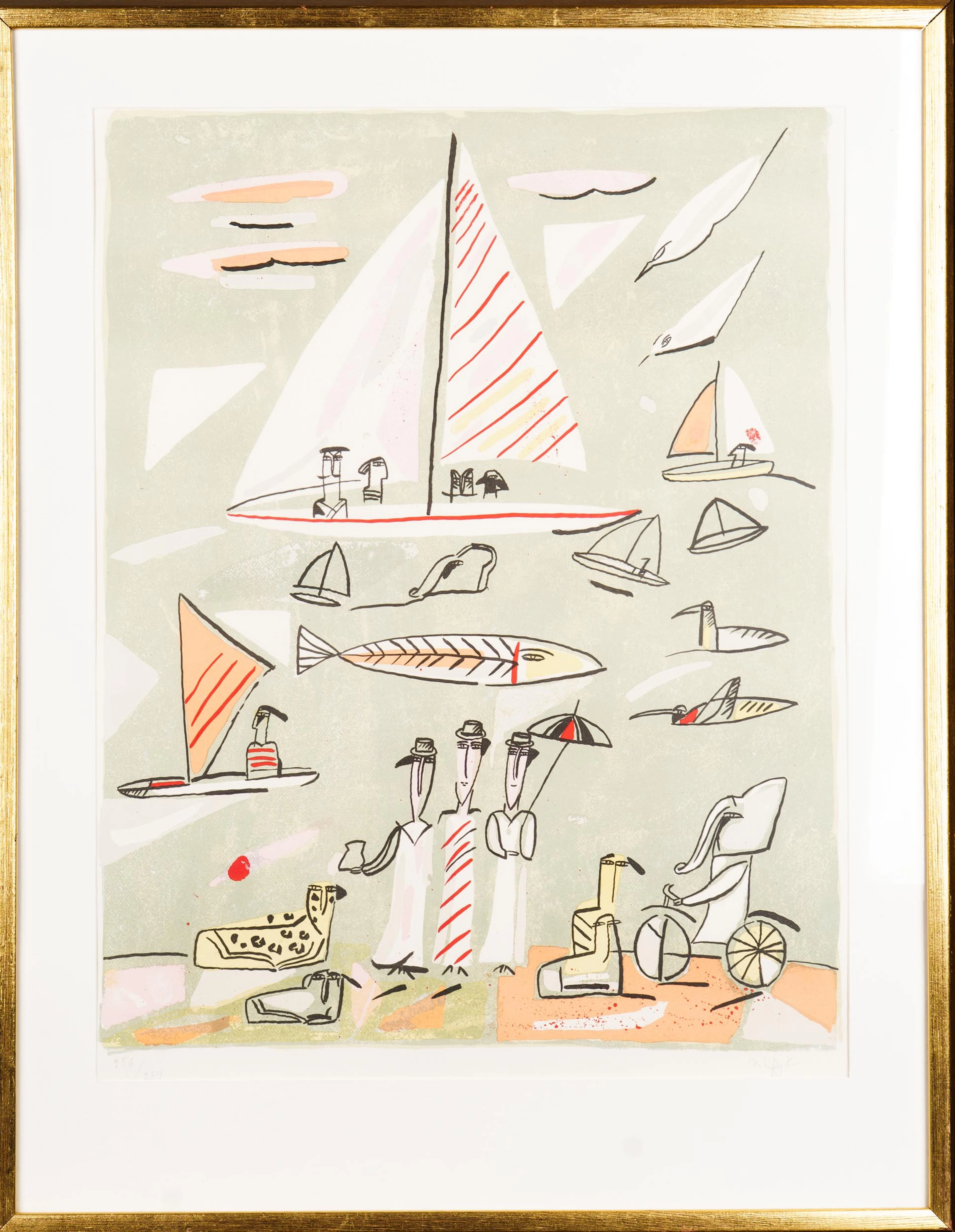 MADELEINE PYK. Färglitografi, "Segelbåtens dag", Signerad och numrerad 256/290.
