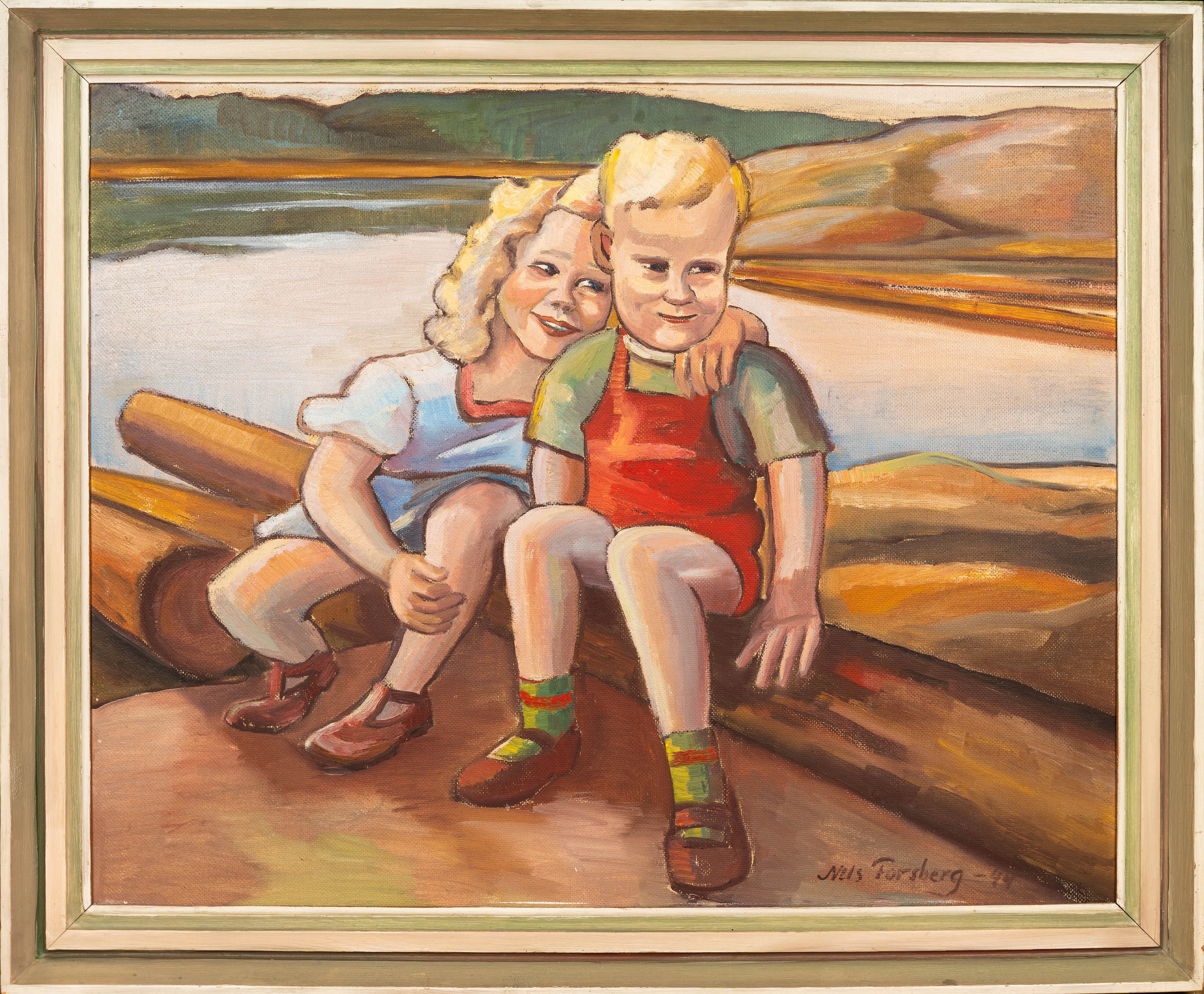 ILS FORSBERG. Olja på pannå, "Sommarsaga", signerad.