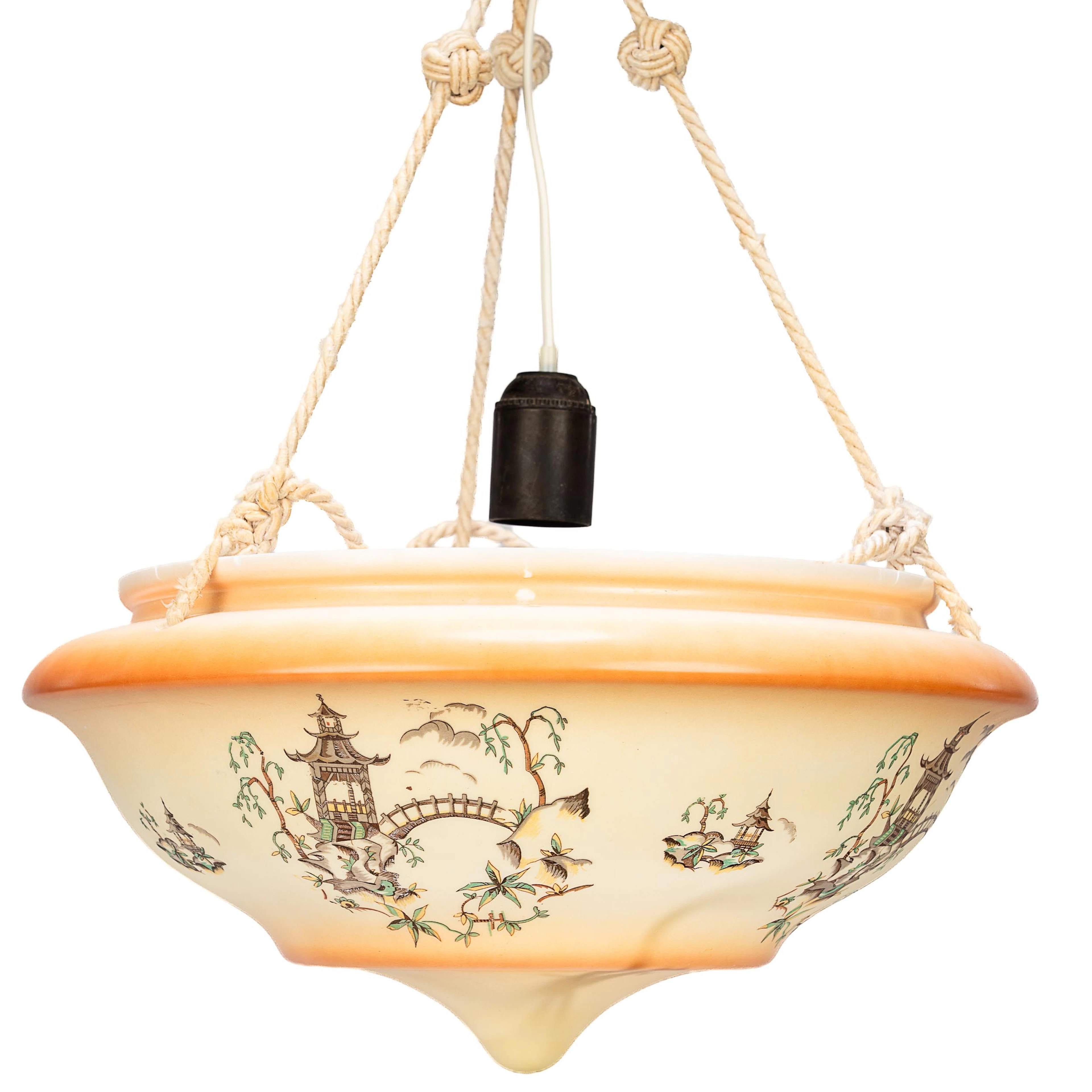 TAKLAMPA, Opalin, Asiatiskt motiv, Art deco, 1920-tal.