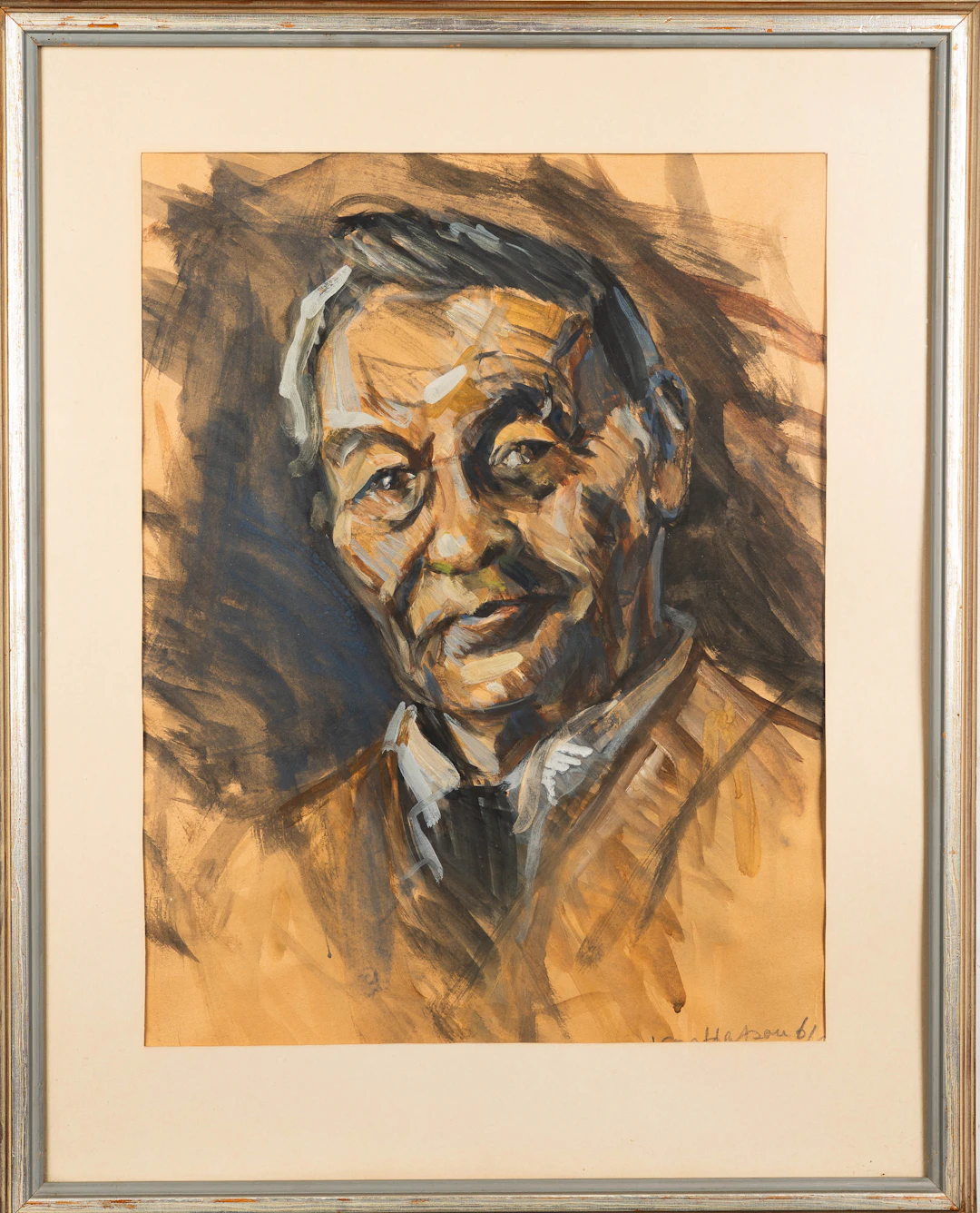 LARS MATSON. Blandteknik på papper, Porträtt, Signerad och daterad 1961.