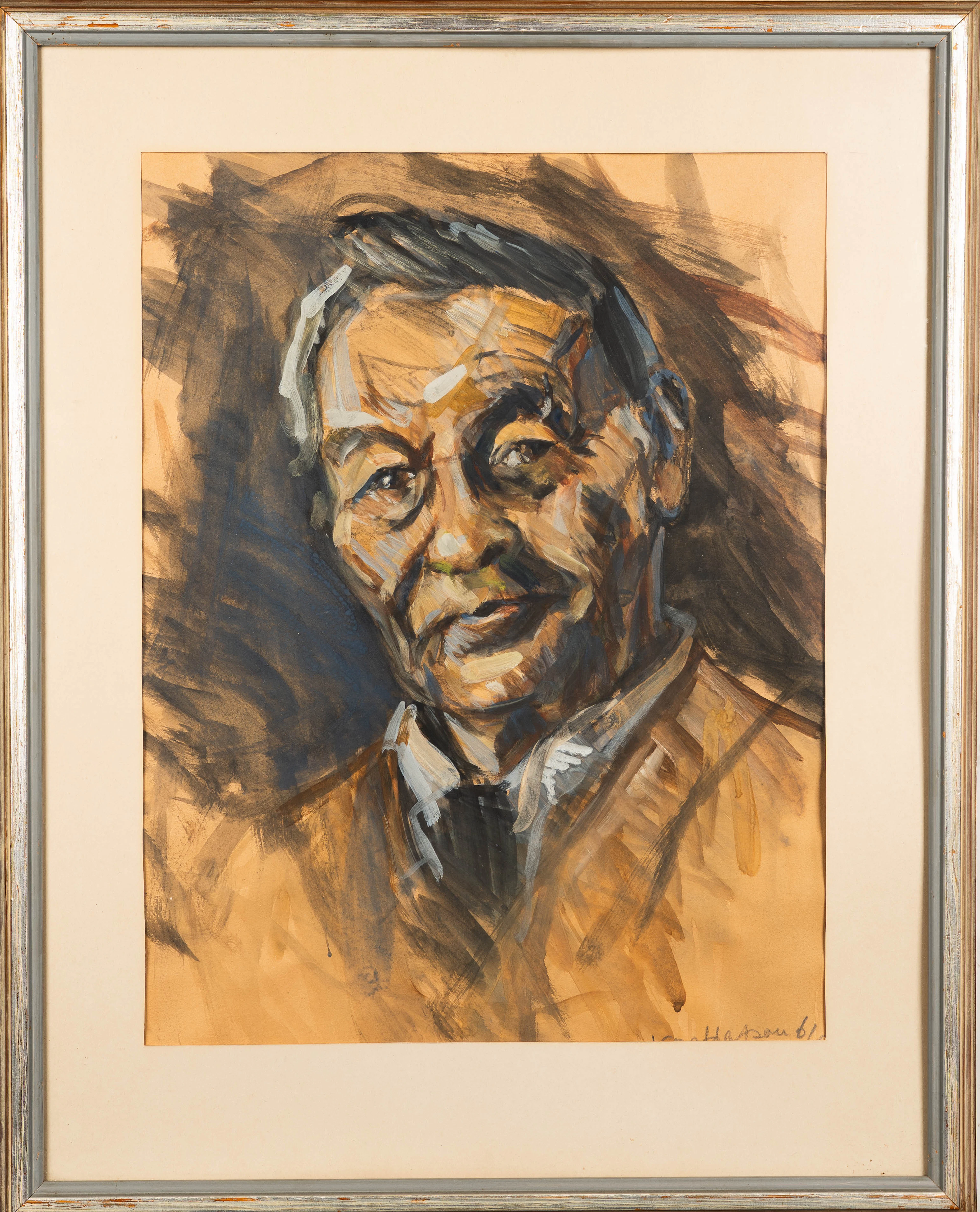 LARS MATSON. Blandteknik på papper, Porträtt, Signerad och daterad 1961.