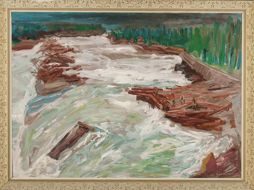 HANNES WAGNSTEDT. Olja på pannå, "Timmerflottning, Storforsen Piteälven"