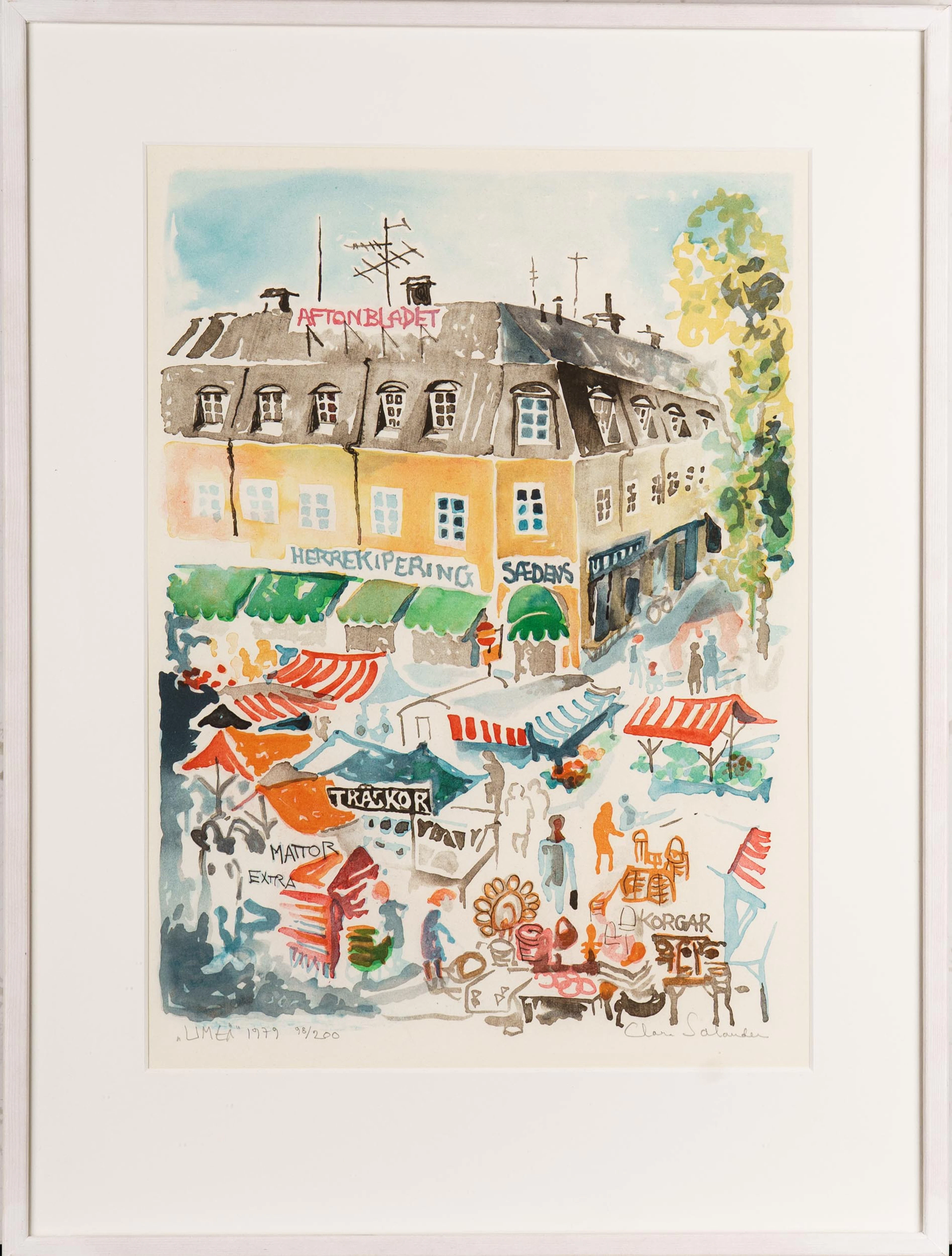 CLARA SALANDER. Färglitografi "Umeå" Signerad & Daterad 1979. Numrerad 98/200.