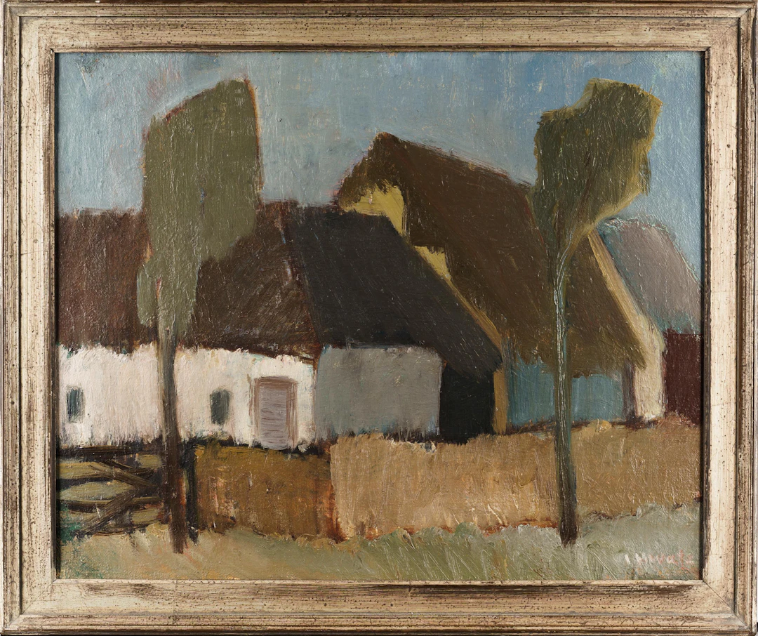 INGRID HWATZ. Olja på duk, "Almåsa By, Fårö", Signerad.