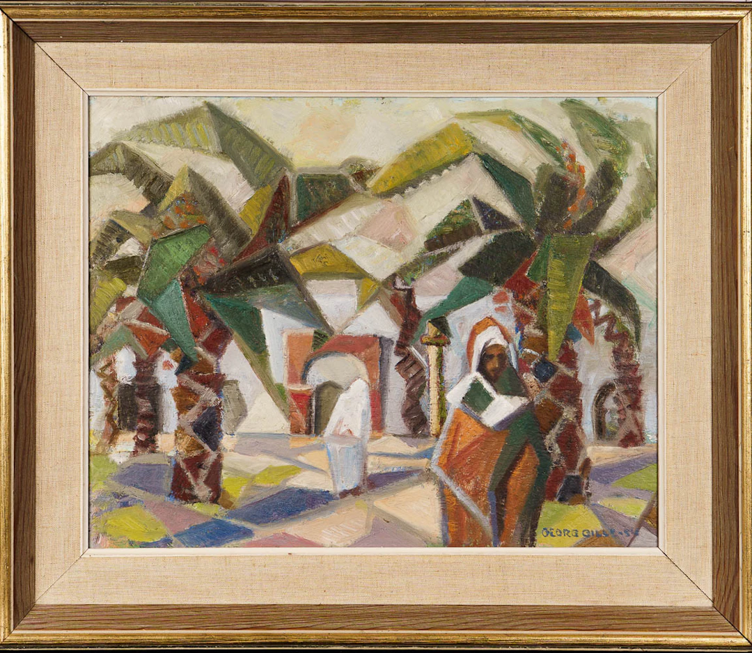 GEORG GILLE. Olja på Pannå, "Afrikanska Palmer", Signerad & Daterad 1954.