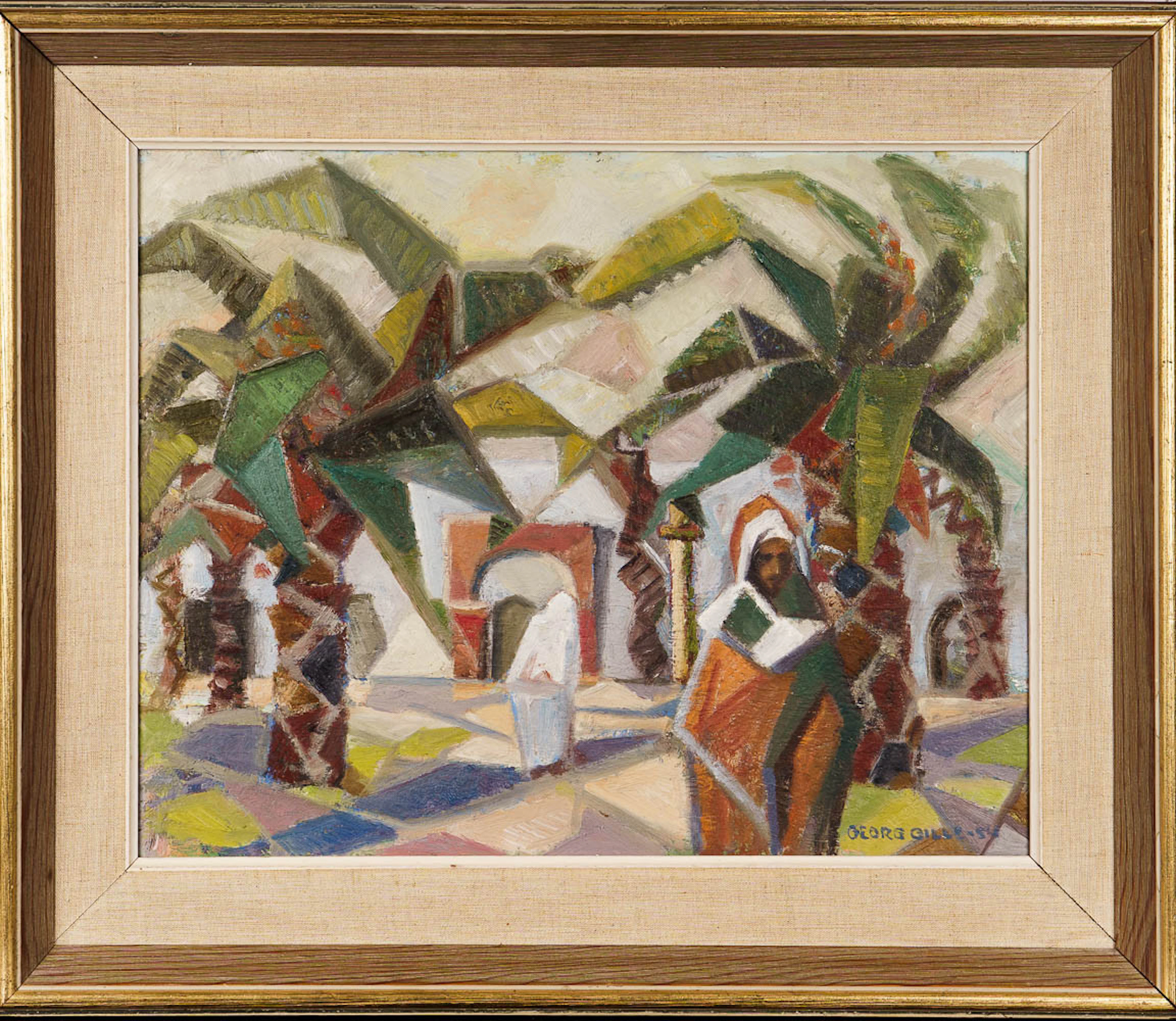 GEORG GILLE. Olja på Pannå, "Afrikanska Palmer", Signerad & Daterad 1954.