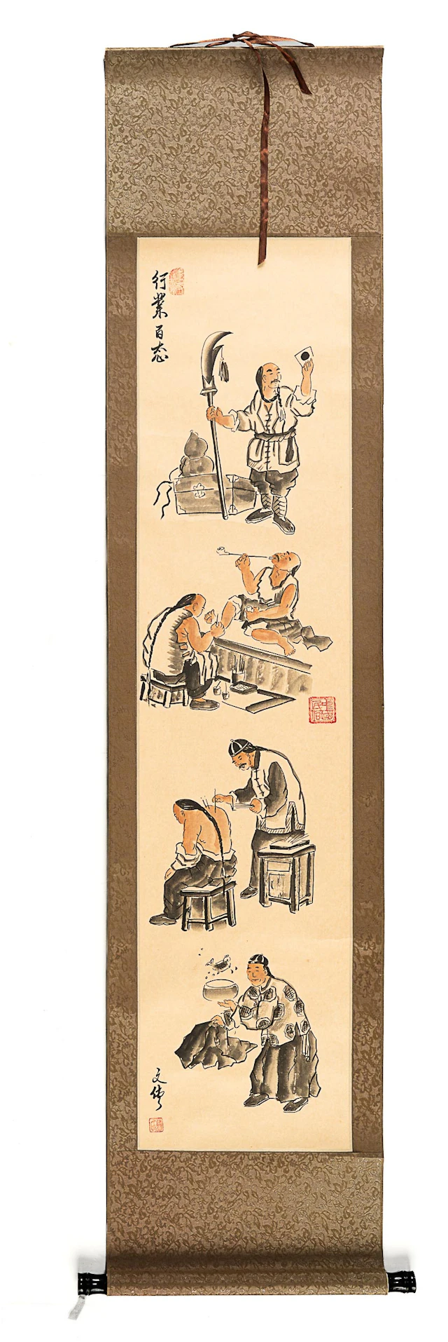 OKÄND KONSTNÄR. Scrollmålning, Kina, folklivsscener, 1900-tal.