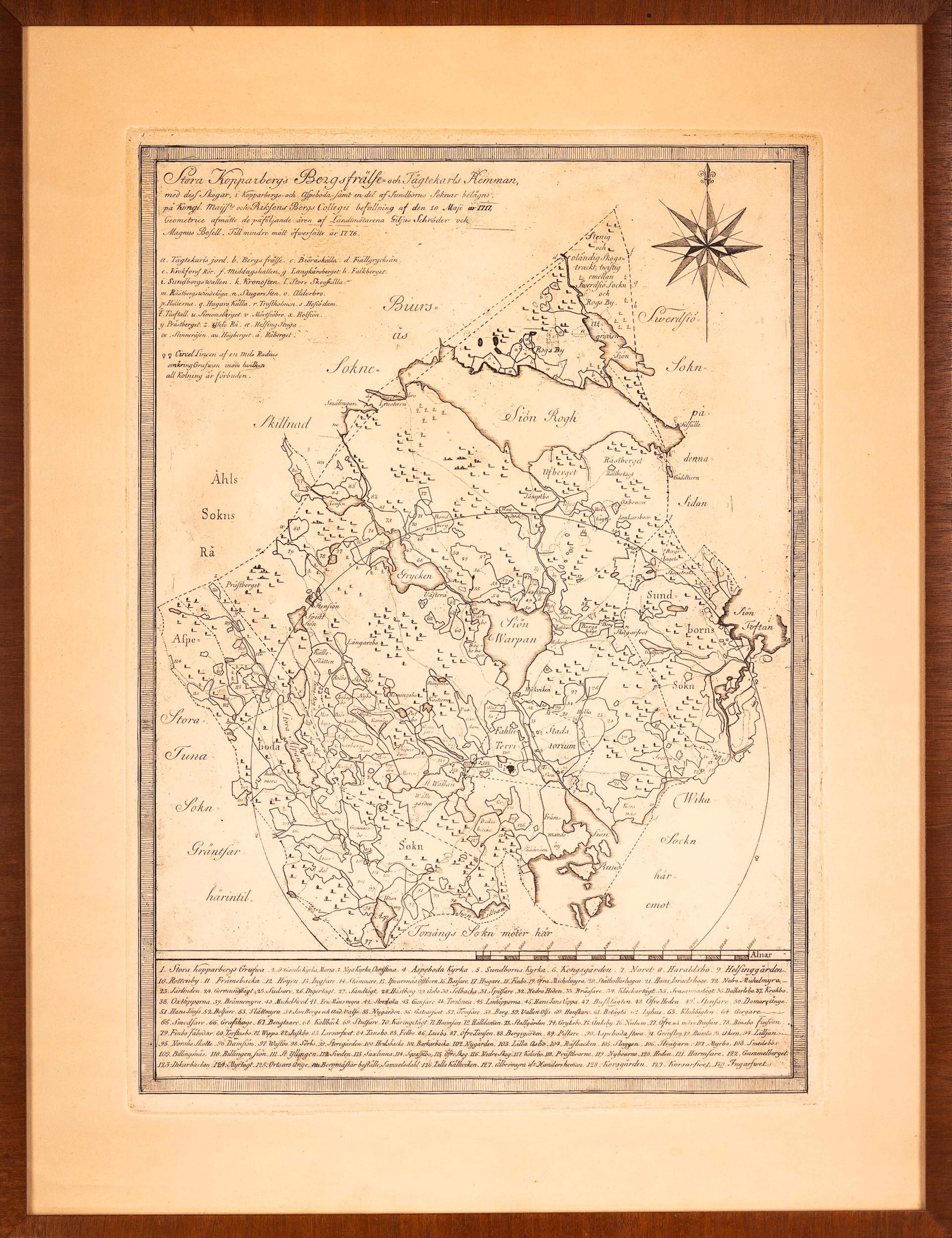 ETSNING, Kart-motiv av Stora Kopparbergs i Dalarna 1776.