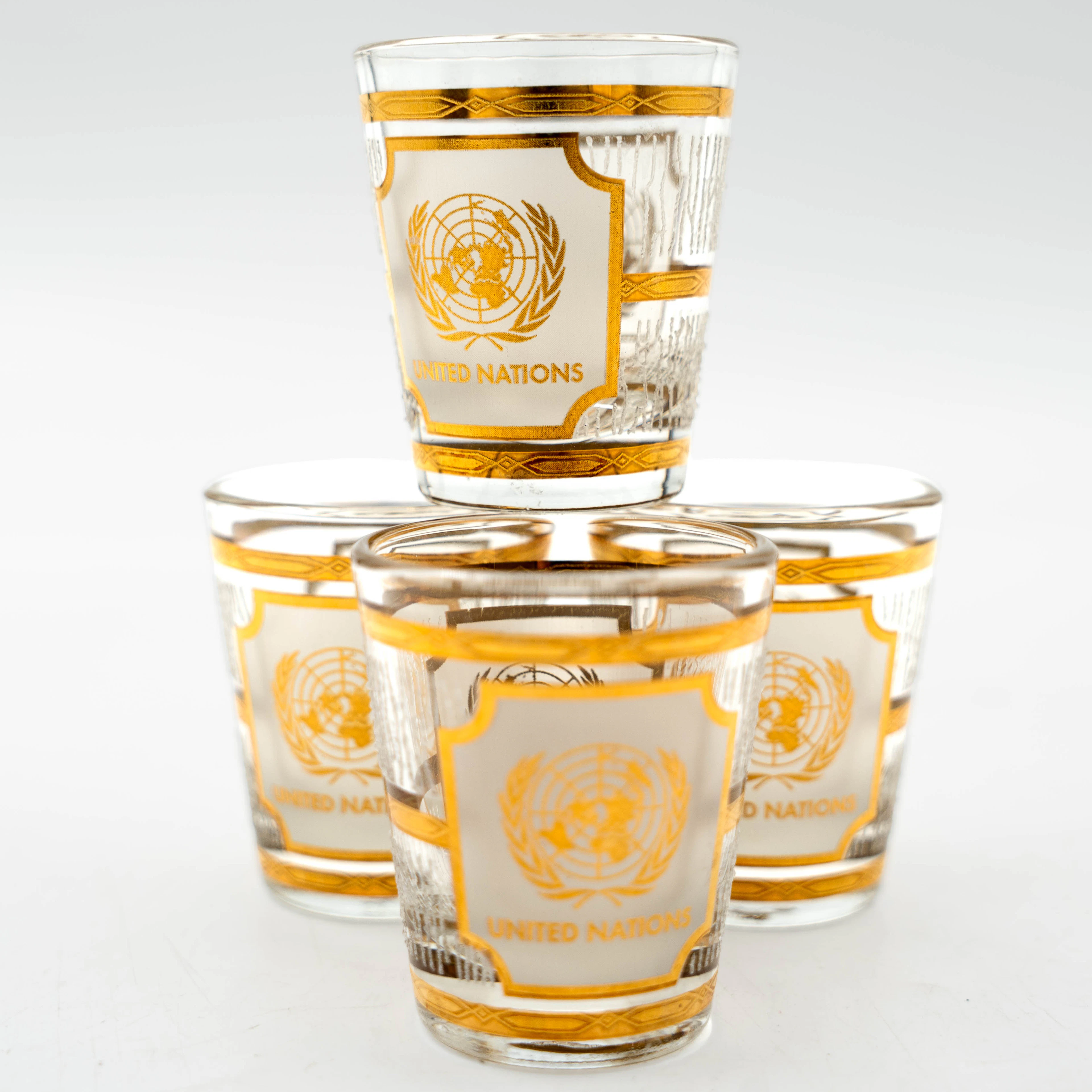 GLAS, "United Nations", Culver Glass, USA, 22 karat guld, 4 st.