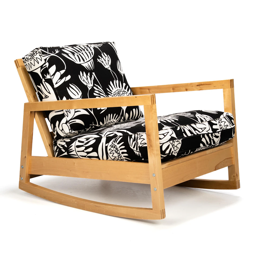 IKE KARLSSON. Fåtölj/Gungstol "Lillberg", IKEA. Björk, Textil.