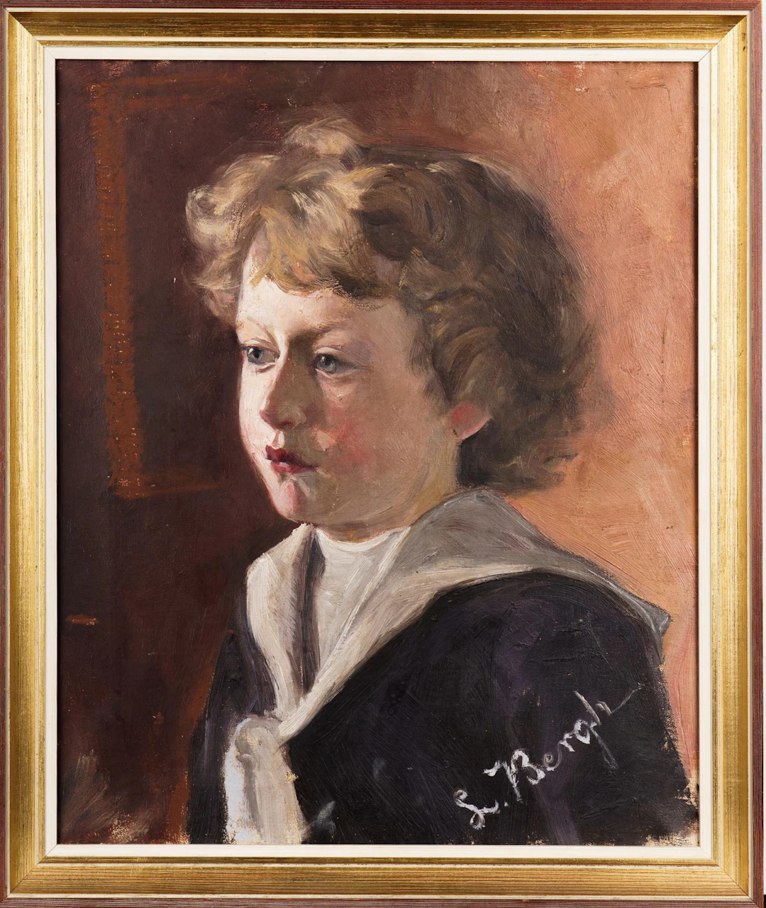 LILLIE BERGH. Olja på duk "Barnporträtt" Signerad 1900-tal.