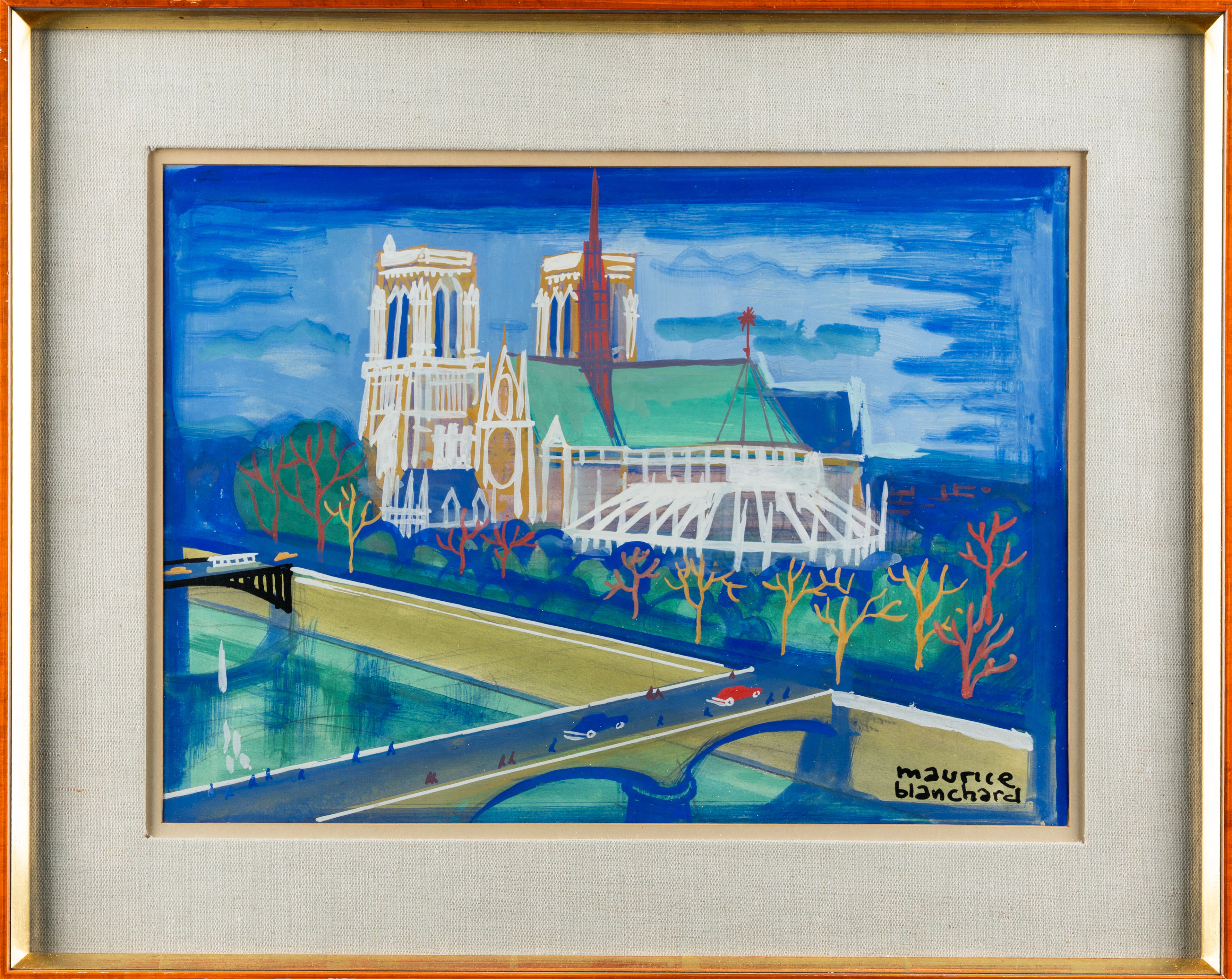 MAURICE BLANCHARD. Gouache på papper, "Notre Dame", 1900-tal.