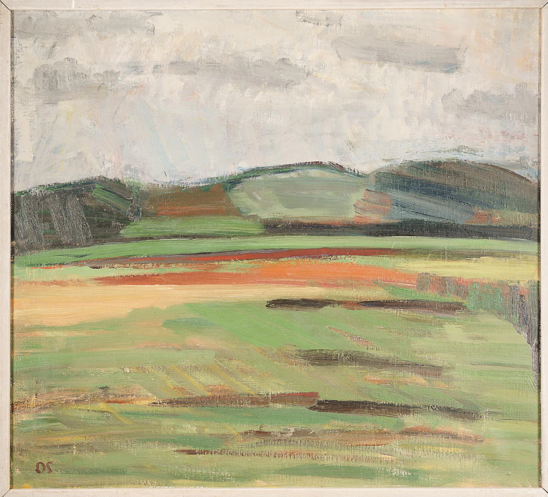 OLLE SKAGERFORS. Olja på duk "Knapegården" Signerad 1900-tal.
