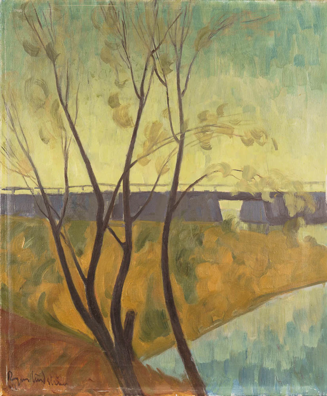 RAGNAR LINDSTRÖM. Olja på Duk, "Gamla Bron", Signerad & Daterad 1941.