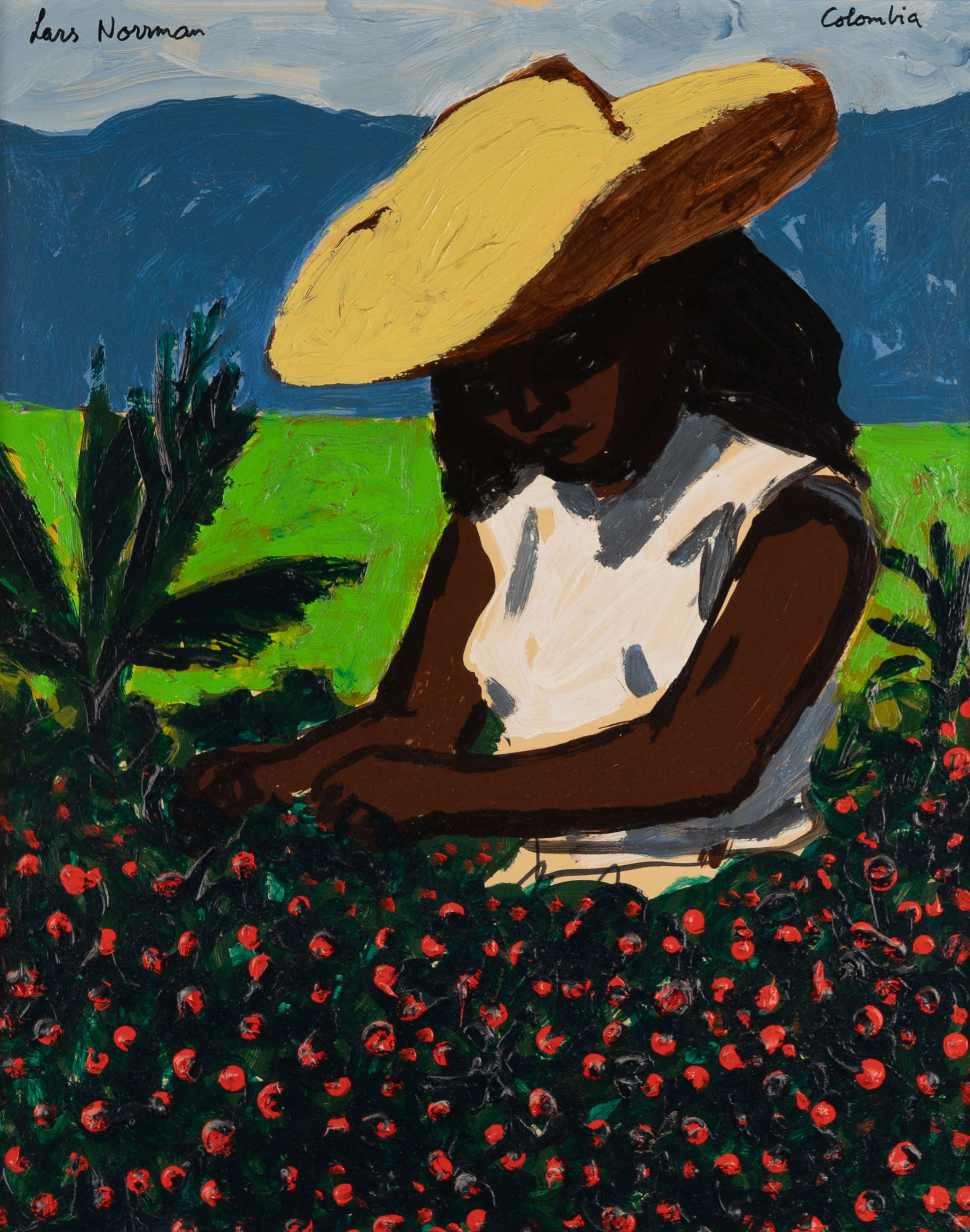 LARS NORRMAN. Olja på pannå, "Colombia" signerad, kvinnomotiv, 1900-tal.