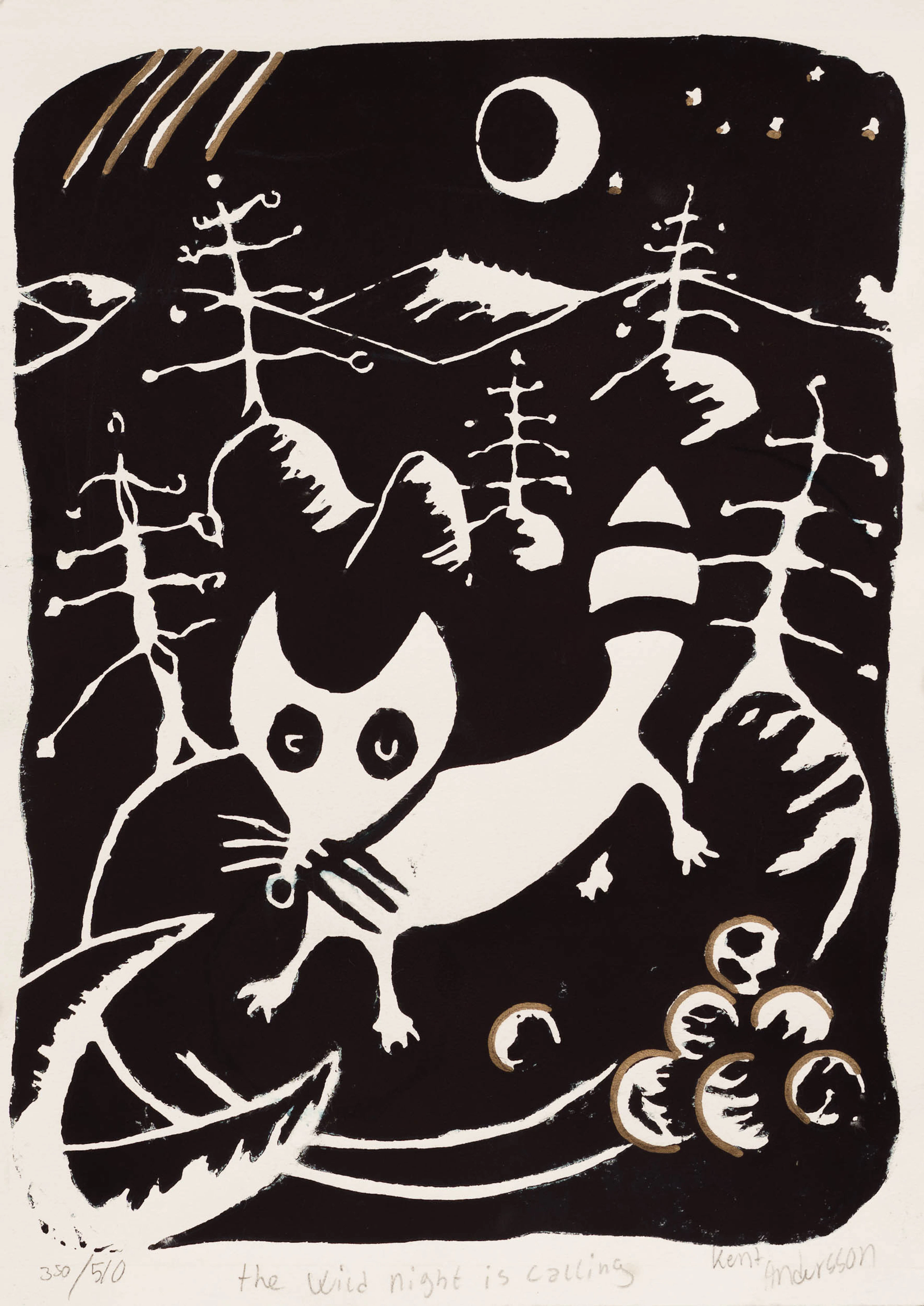 KENT ANDERSSON. Litografi, "The wild night is calling", Numrerad: