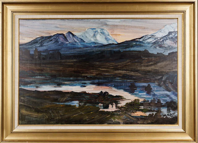 LARS MATSON. Olja på pannå, "Augusti-skymmning", Signerad och datera 1978.