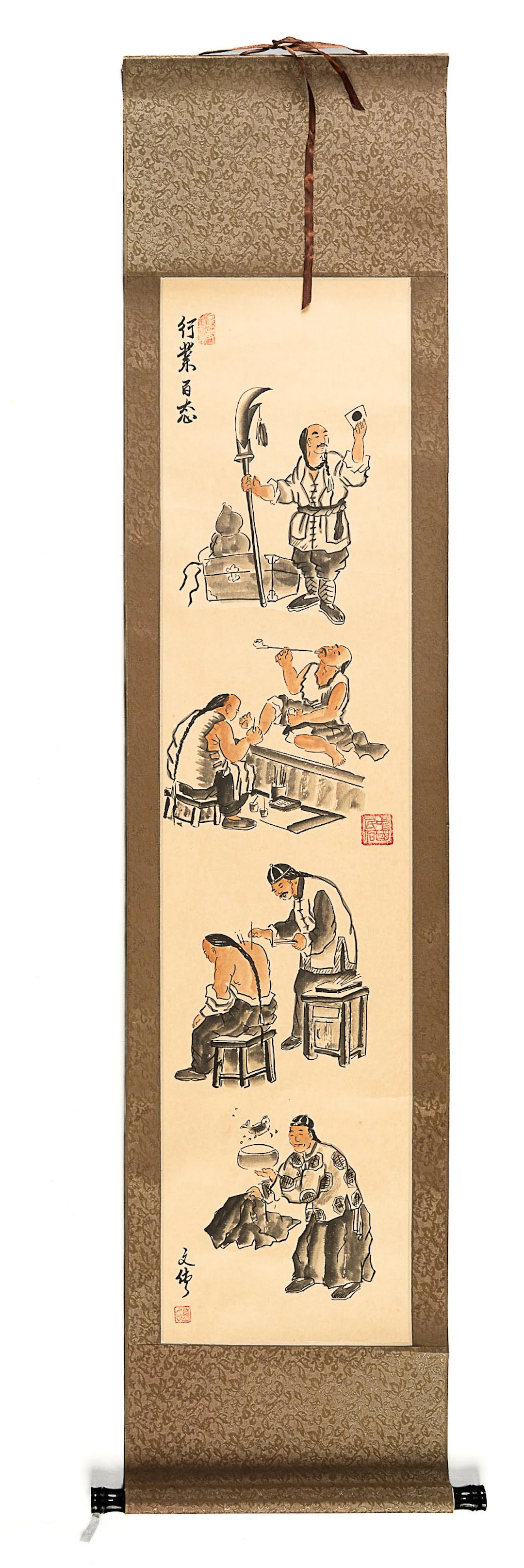 OKÄND KONSTNÄR. Scrollmålning, Kina, folklivsscener, 1900-tal.