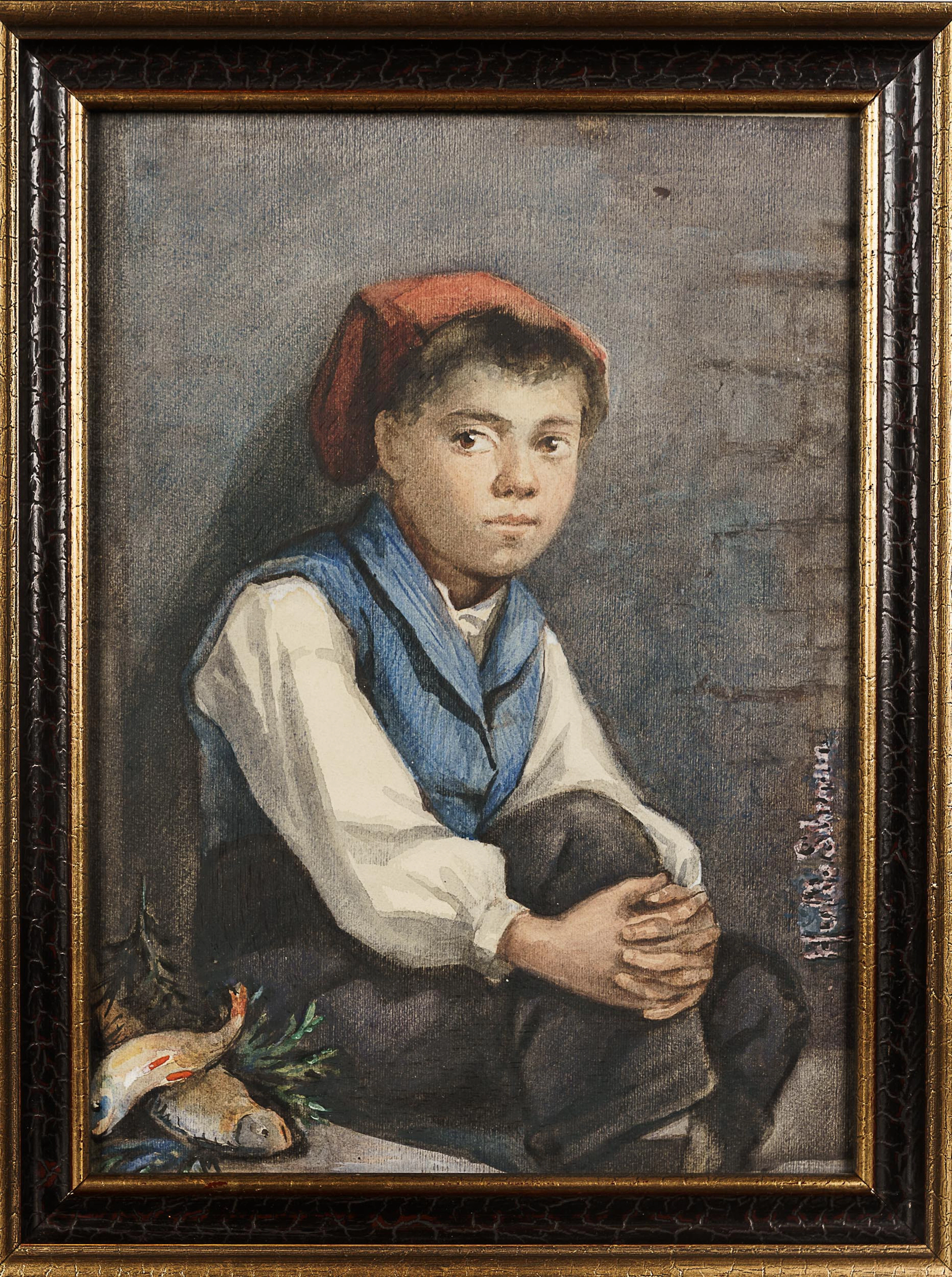 HULDA SCHENSON. Akvarell på papper, Porträtt, Signerad & daterad 1884.