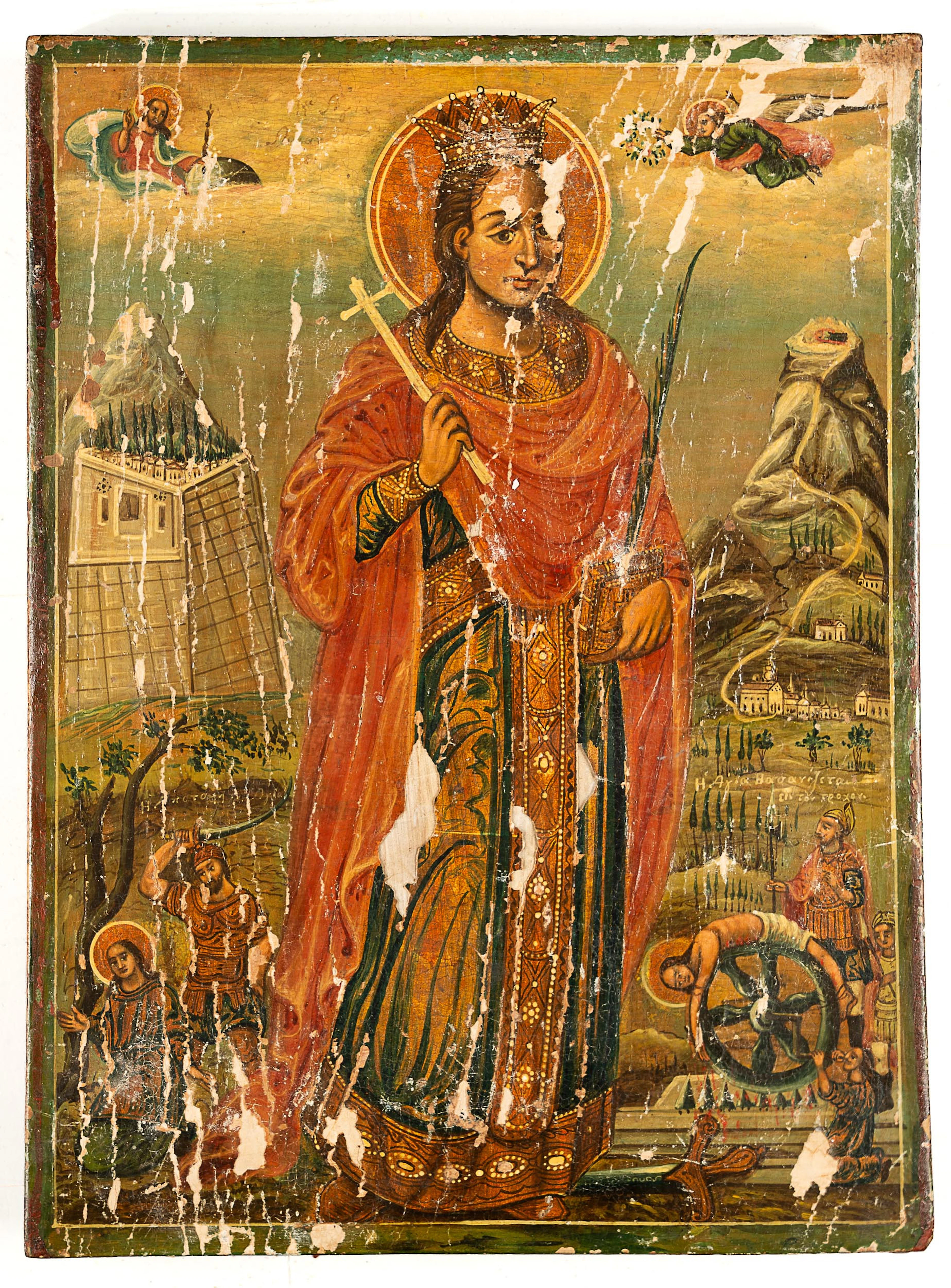 IKON, "Katarina av Alexandria", blandteknik på träpanel, östortodox