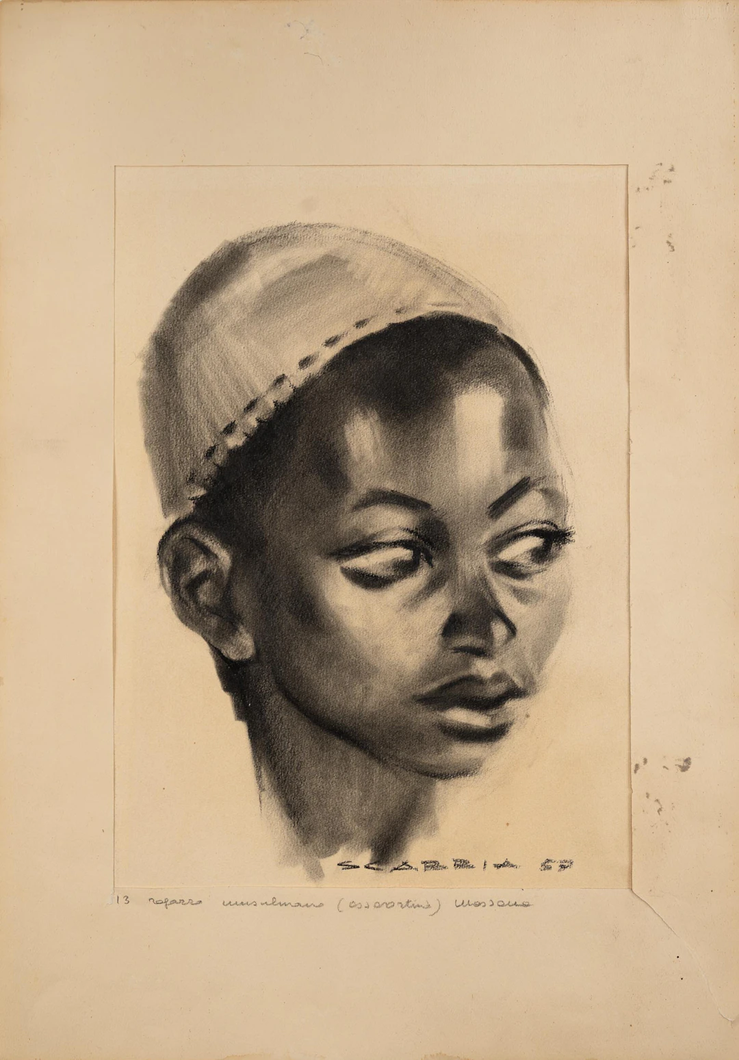 ALDO SCABBIA. Kol på papper, Porträtt, Signerad, 1957.