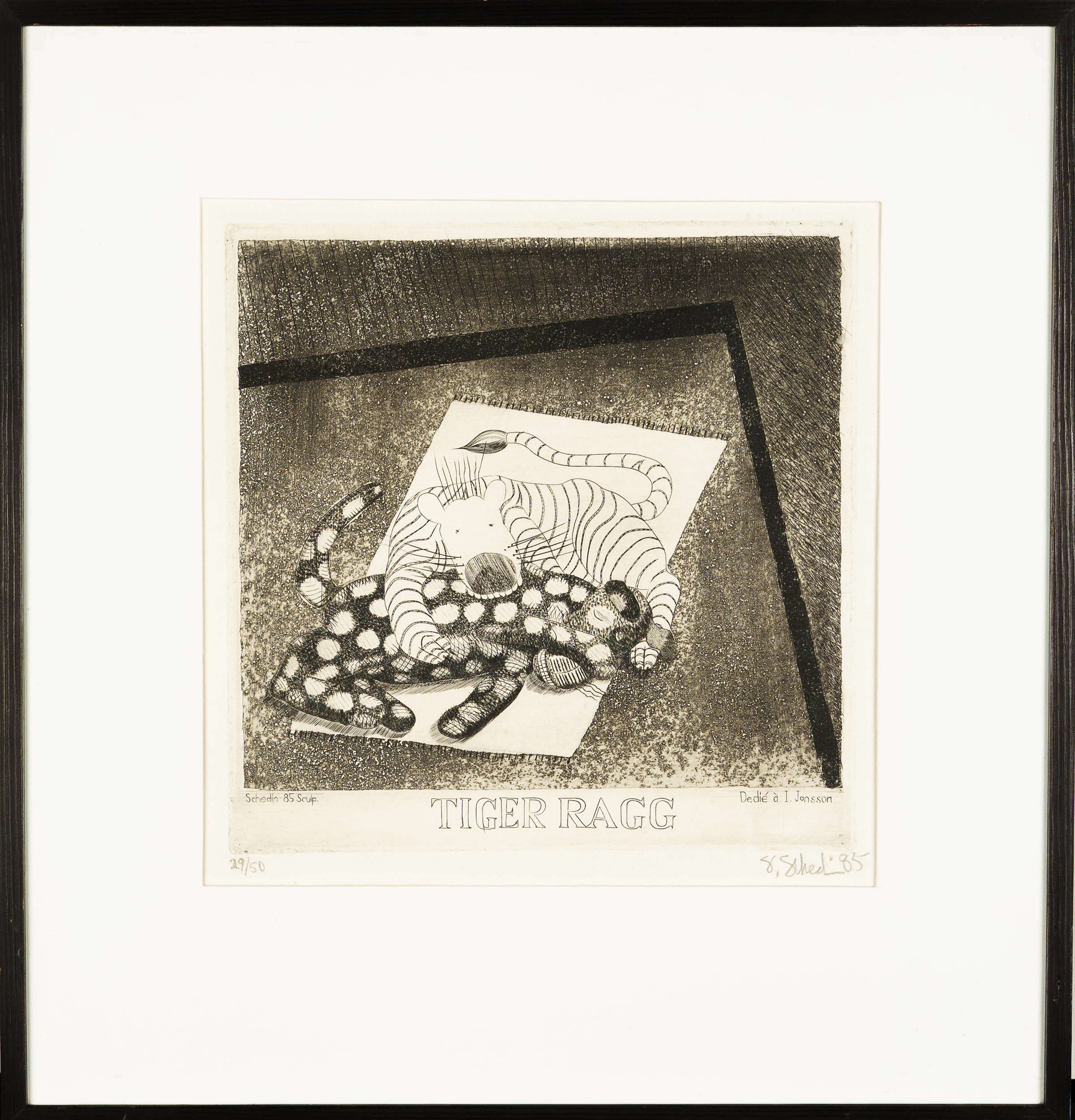 STELLAN SCHEDIN. Etsning, "Tiger ragg", Numrerad: 29/50, Signerad, 1985.