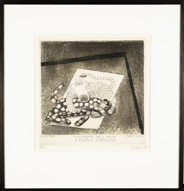 STELLAN SCHEDIN. Etsning, "Tiger ragg", Numrerad: 29/50, Signerad, 1985.