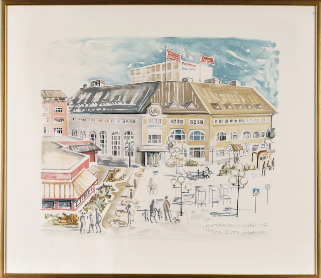 CLARA SALANDER. Färglitografi "Kulturhuset Umeå" Signerad & numrerad: