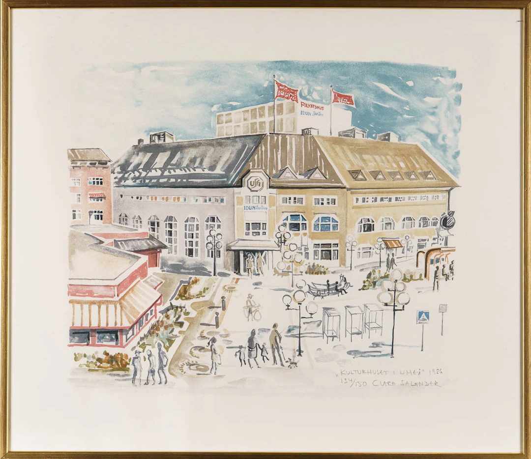 CLARA SALANDER. Färglitografi "Kulturhuset Umeå" Signerad & numrerad: