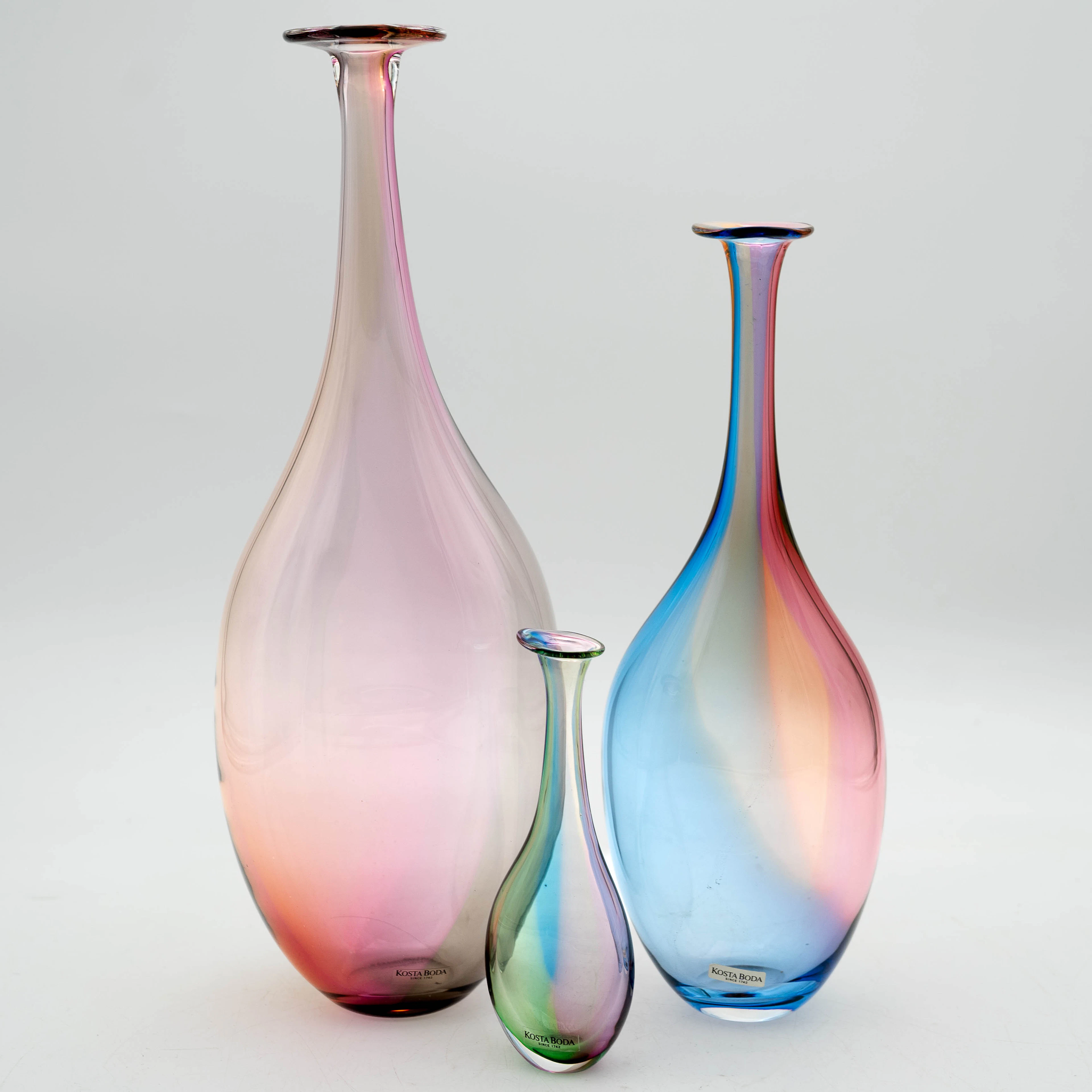 KJELL ENGMAN. Vaser, "Fidji", 3 st, Kosta Boda.
