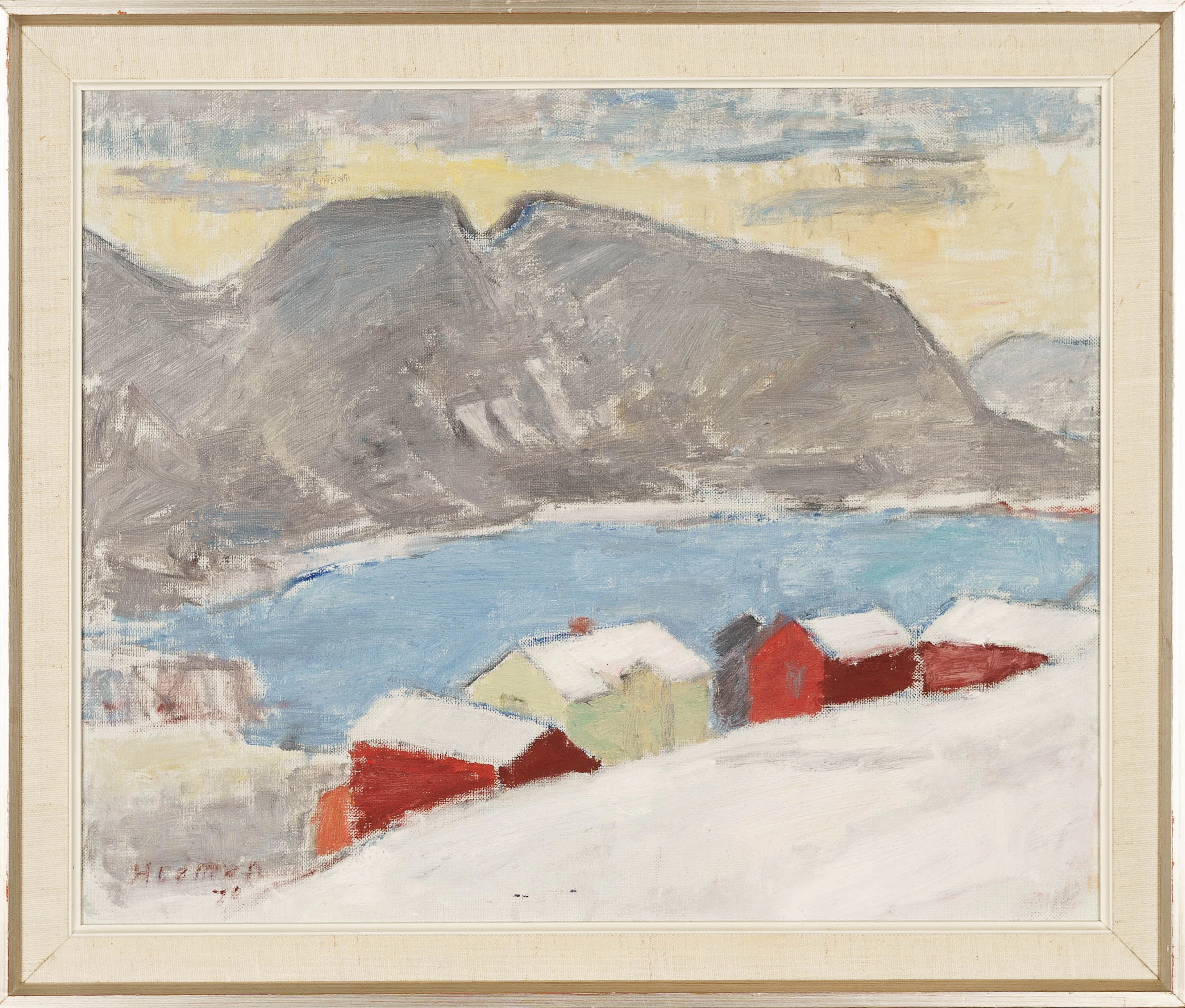 JOHN HEDMAN. Olja på duk, Hus/Fjällmotiv, Signerad.